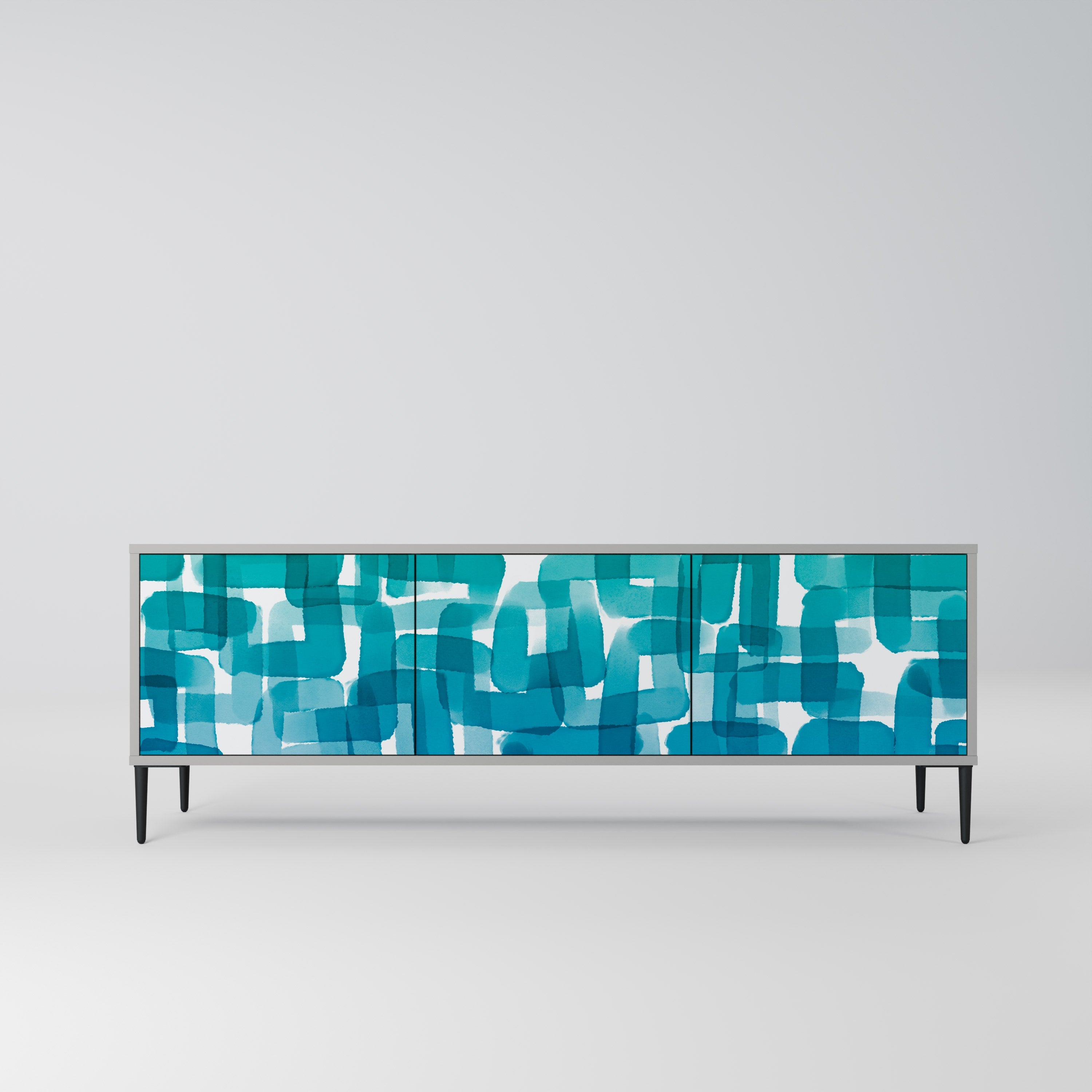 TURQUOISE RECTANGLES 3-Door TV Stand in Grey Finish