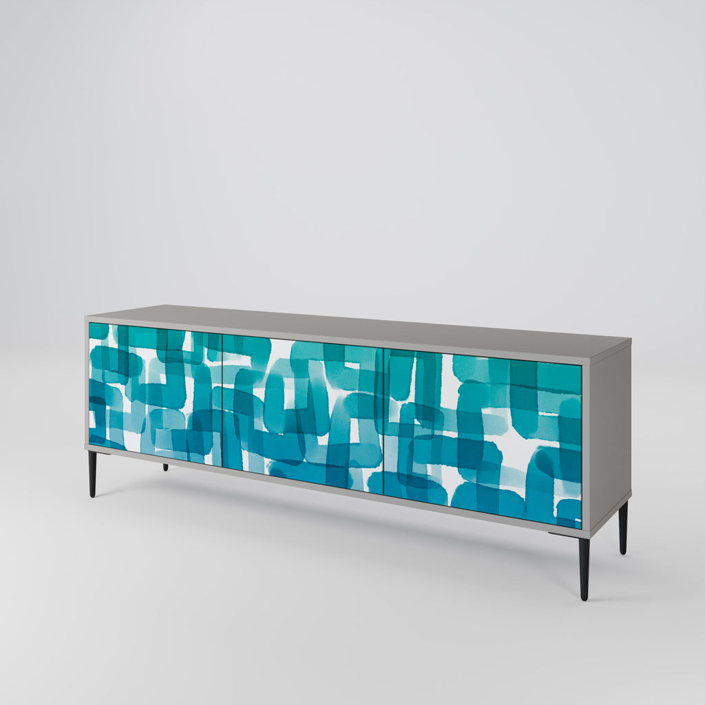TURQUOISE RECTANGLES 3-Door TV Stand in Grey Finish