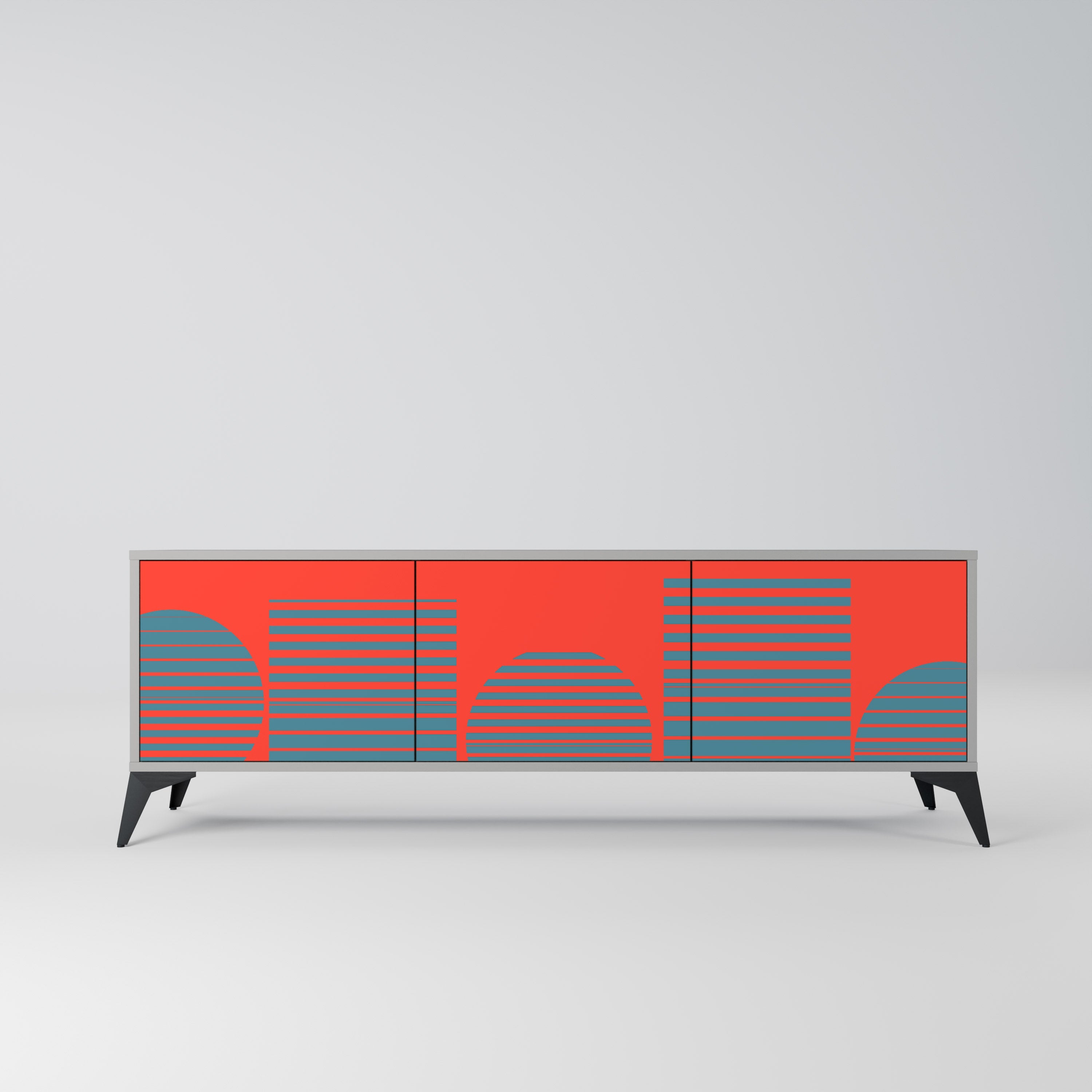 RISING GEOMETRY STARS 3-Door TV Stand in Grey Finish