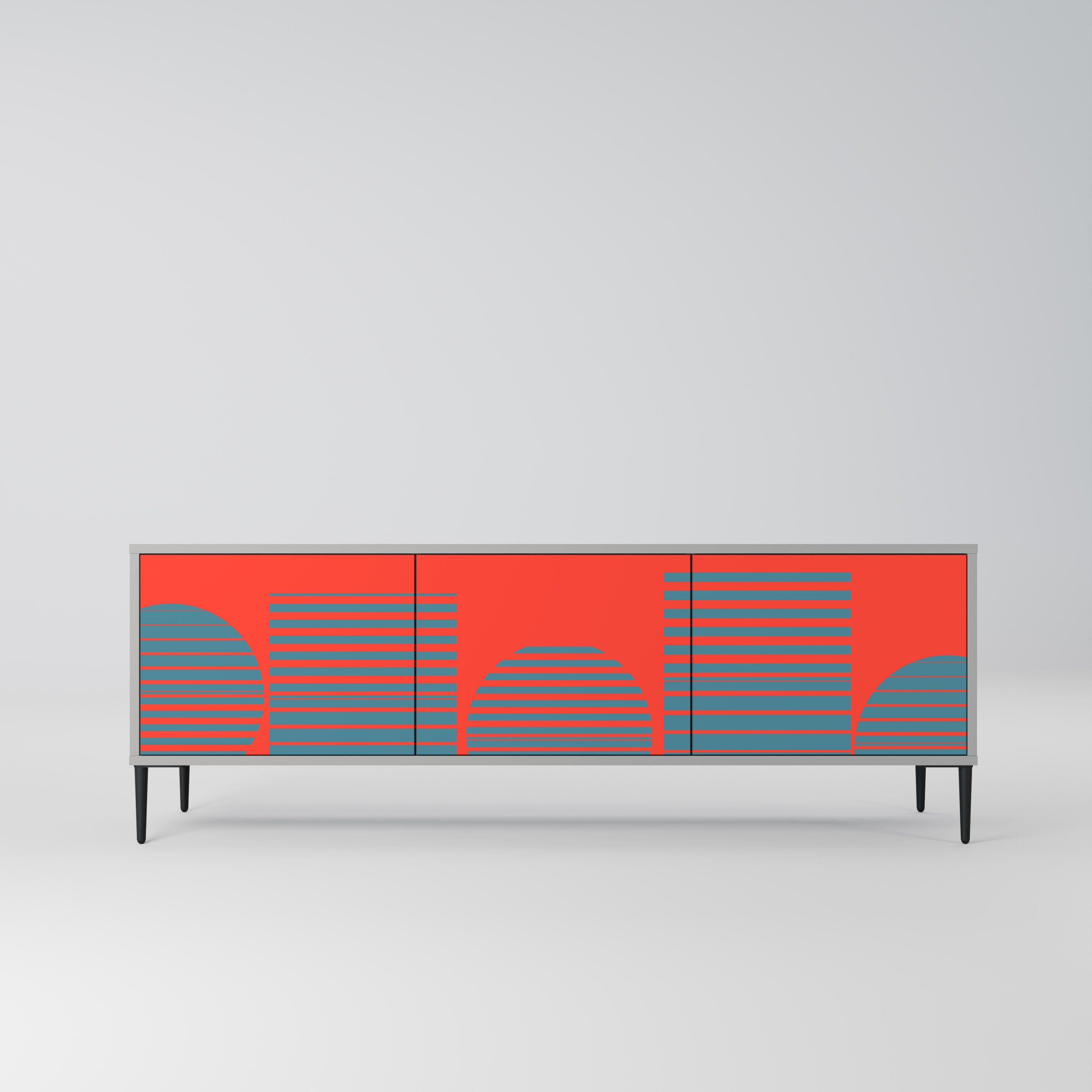 RISING GEOMETRY STARS 3-Door TV Stand in Grey Finish