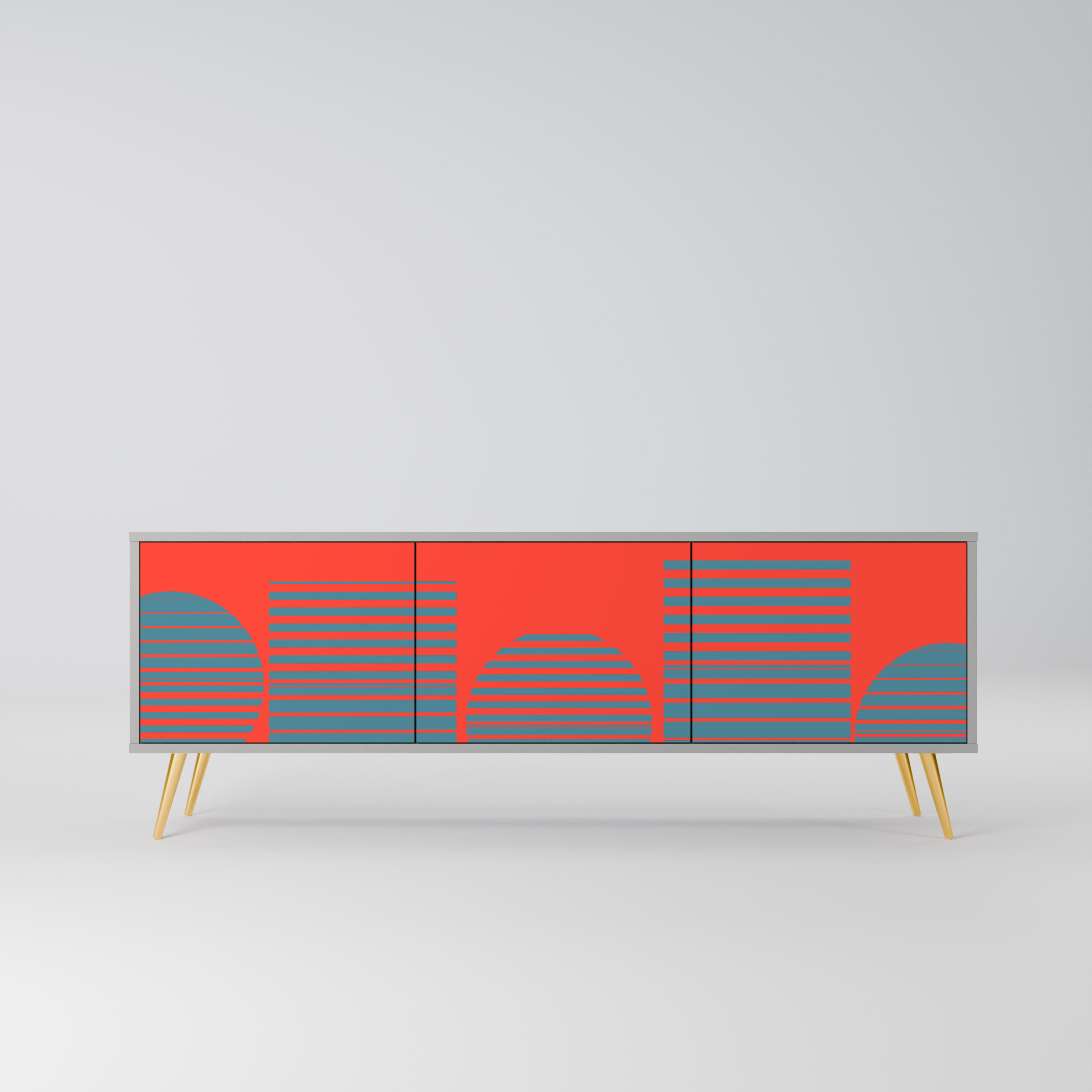 RISING GEOMETRY STARS 3-Door TV Stand in Grey Finish