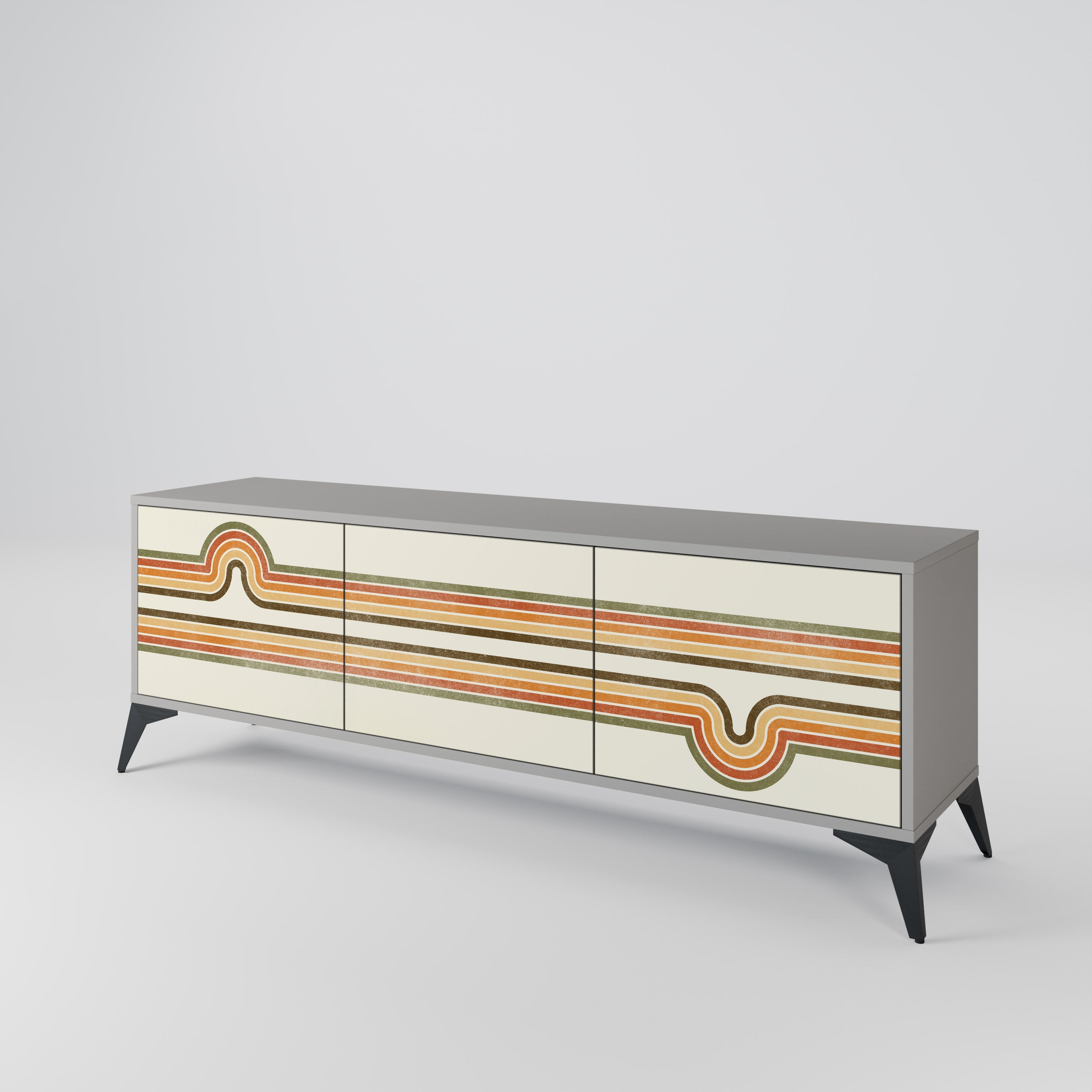 EXCEPTIONAL STREAM 3-Door TV Stand in Grey Finish