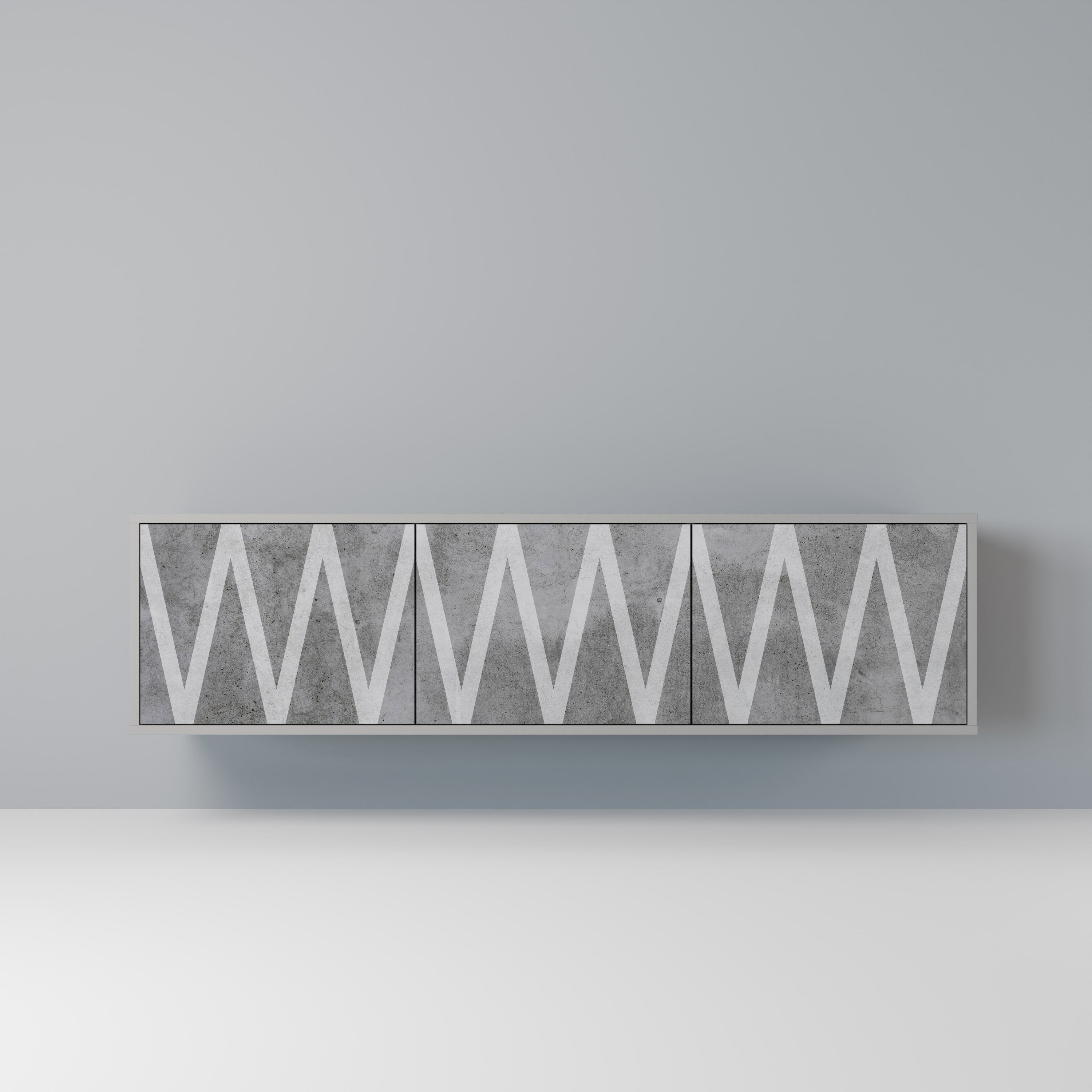 SOLID ZIG ZAG 3-Door TV Stand in Grey Finish