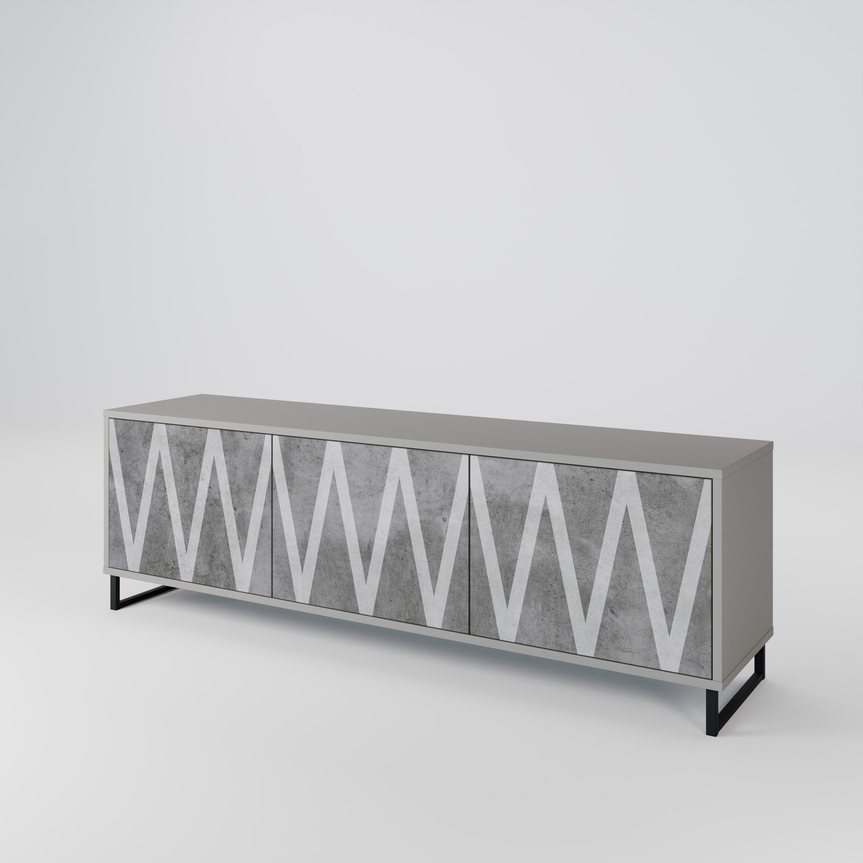 SOLID ZIG ZAG 3-Door TV Stand in Grey Finish