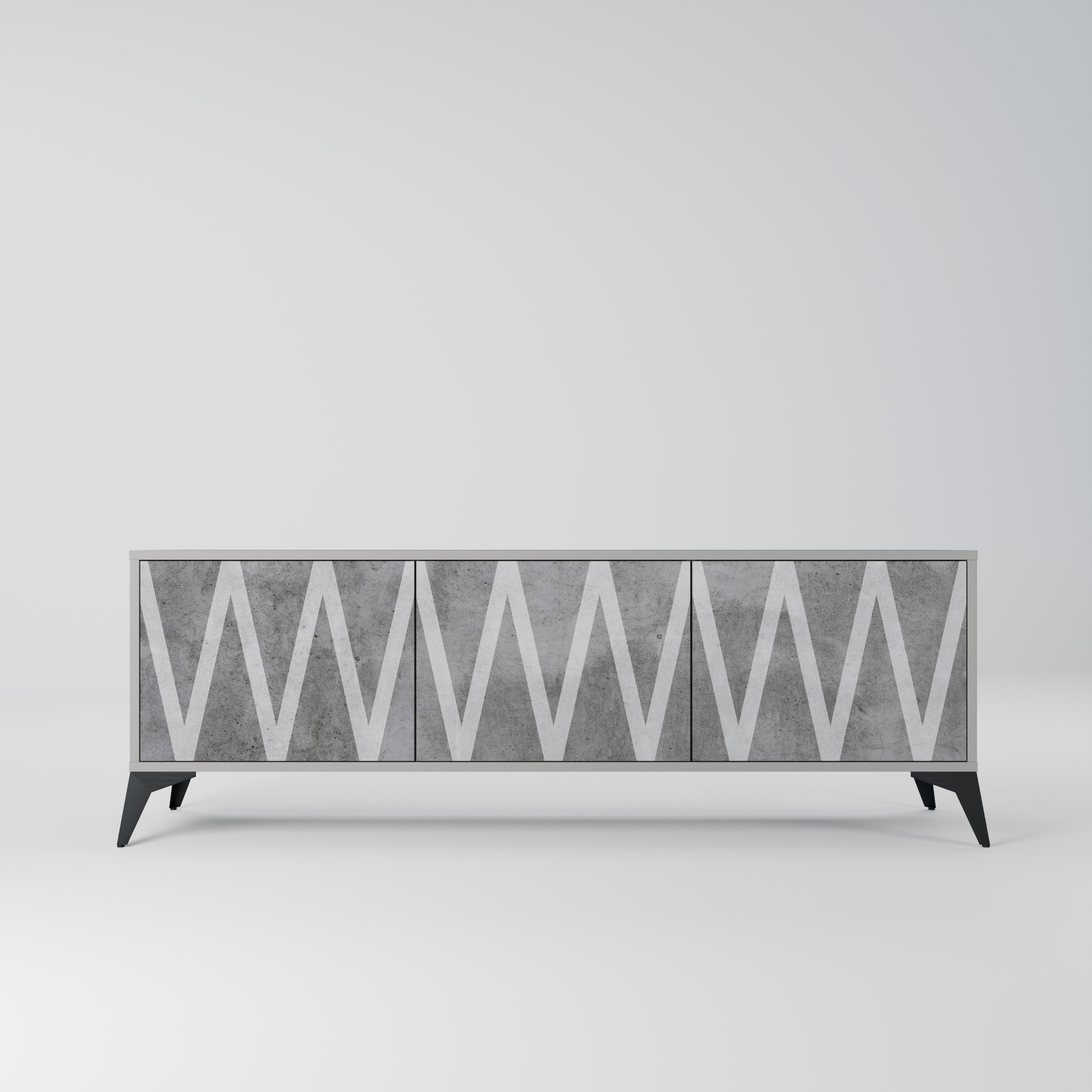 SOLID ZIG ZAG 3-Door TV Stand in Grey Finish