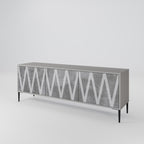 SOLID ZIG ZAG 3-Door TV Stand in Grey Finish