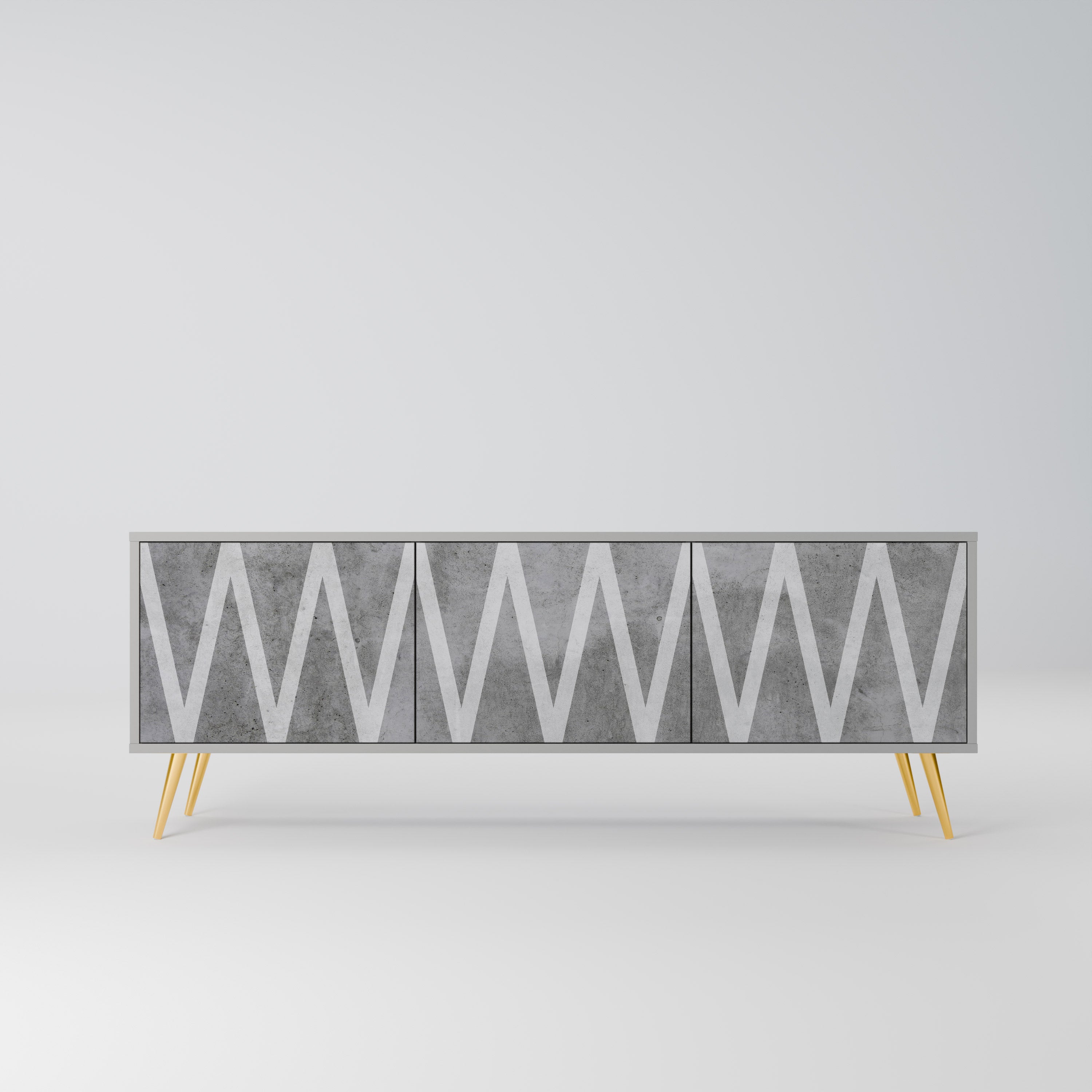 SOLID ZIG ZAG 3-Door TV Stand in Grey Finish