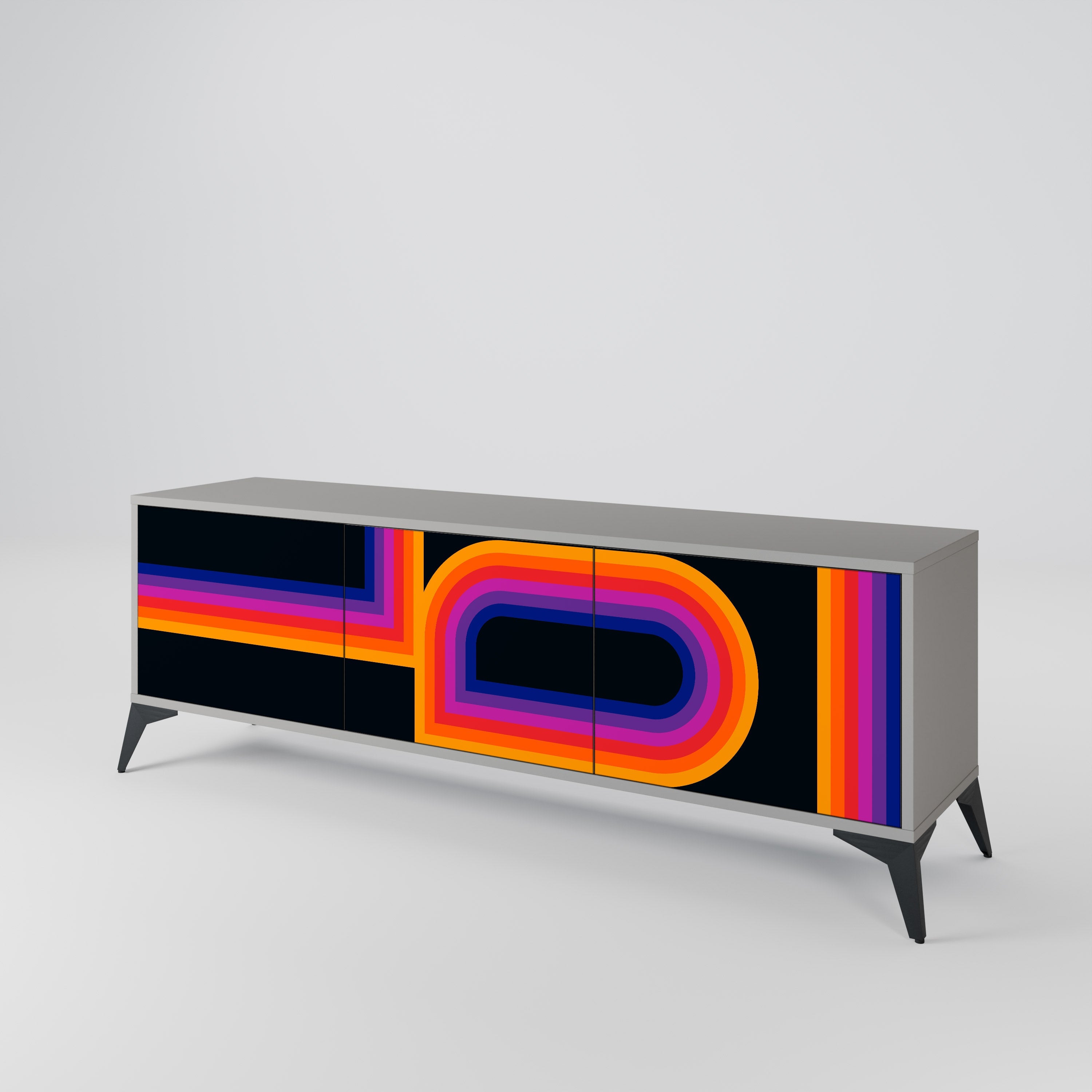 BLINDED BY THE LIGHTS 3-Door TV Stand in Grey Finish