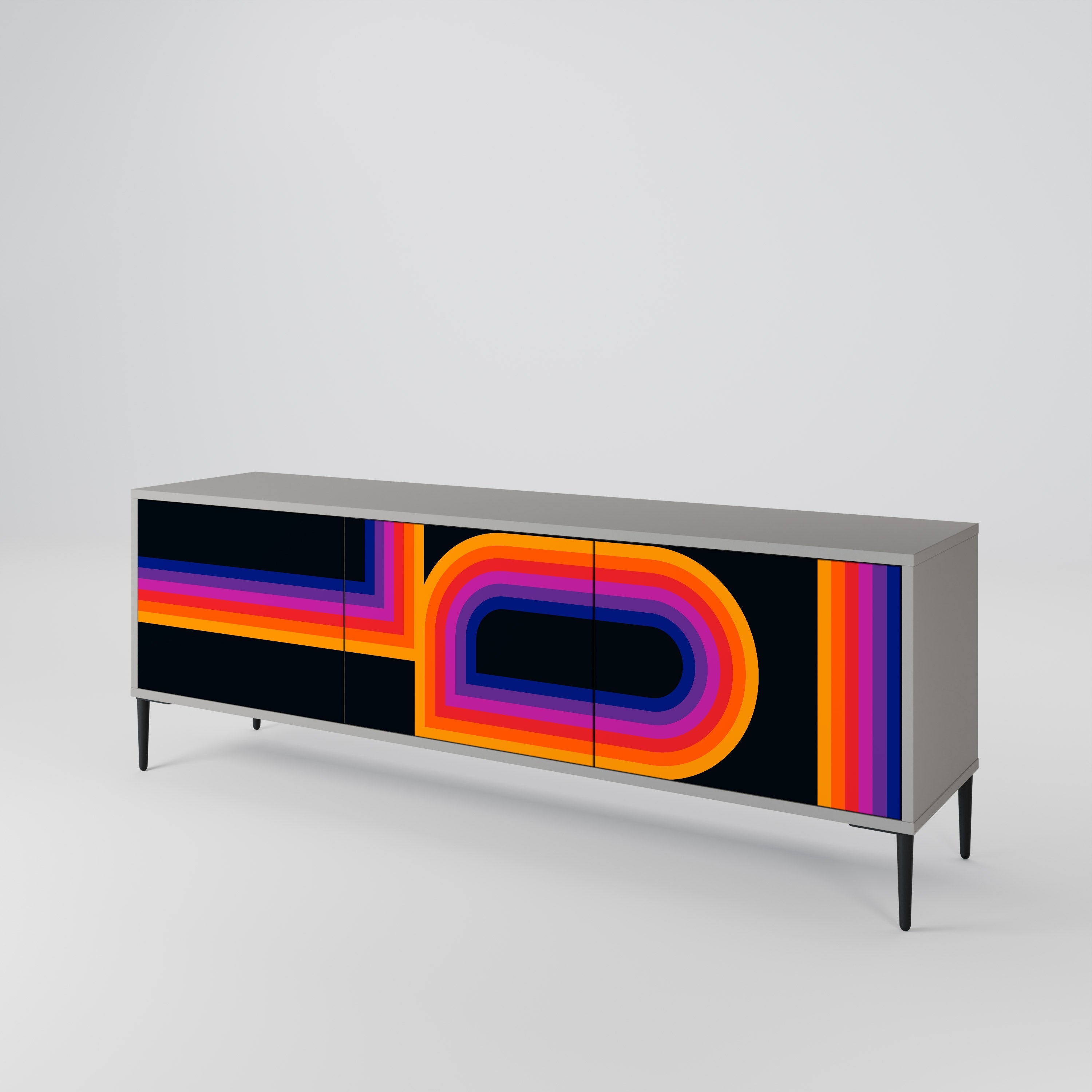 BLINDED BY THE LIGHTS 3-Door TV Stand in Grey Finish