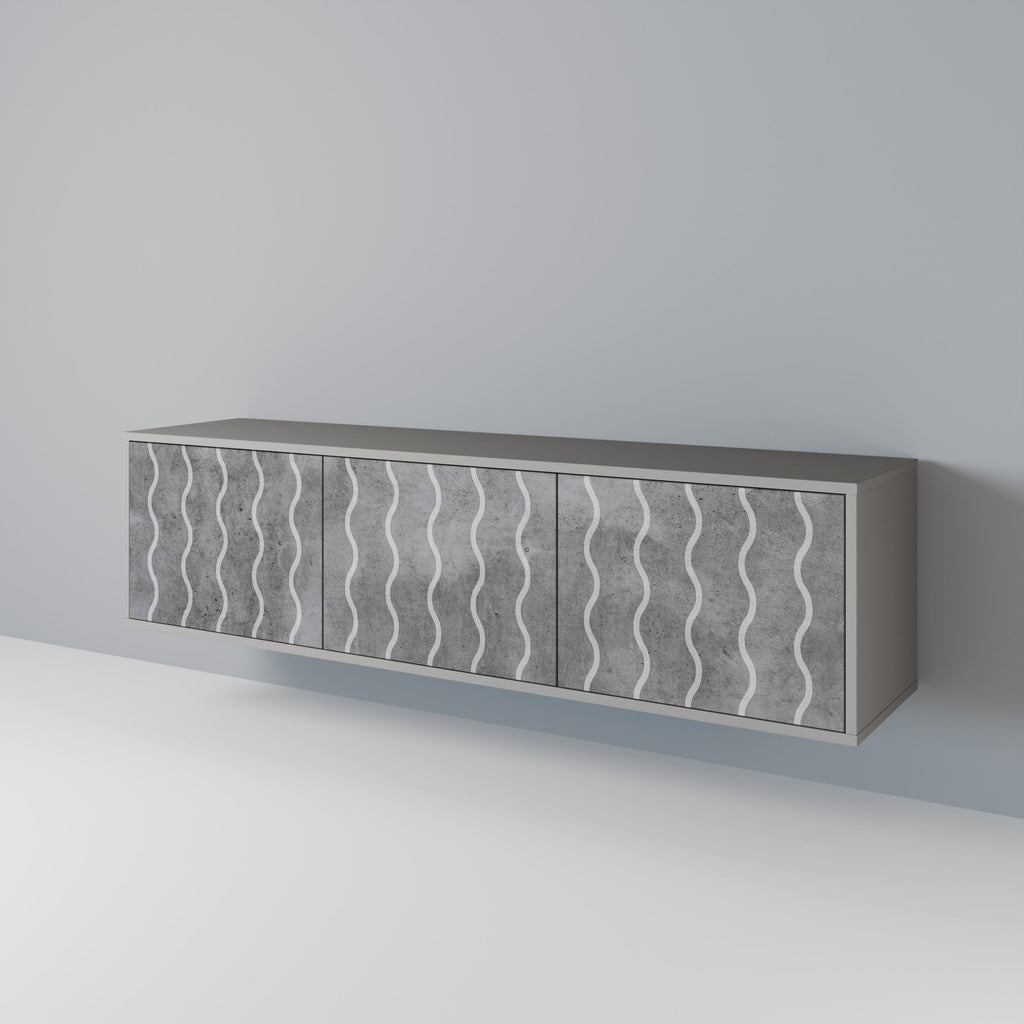WAVES OF CONCRETE 3-Door TV Stand in Grey Finish