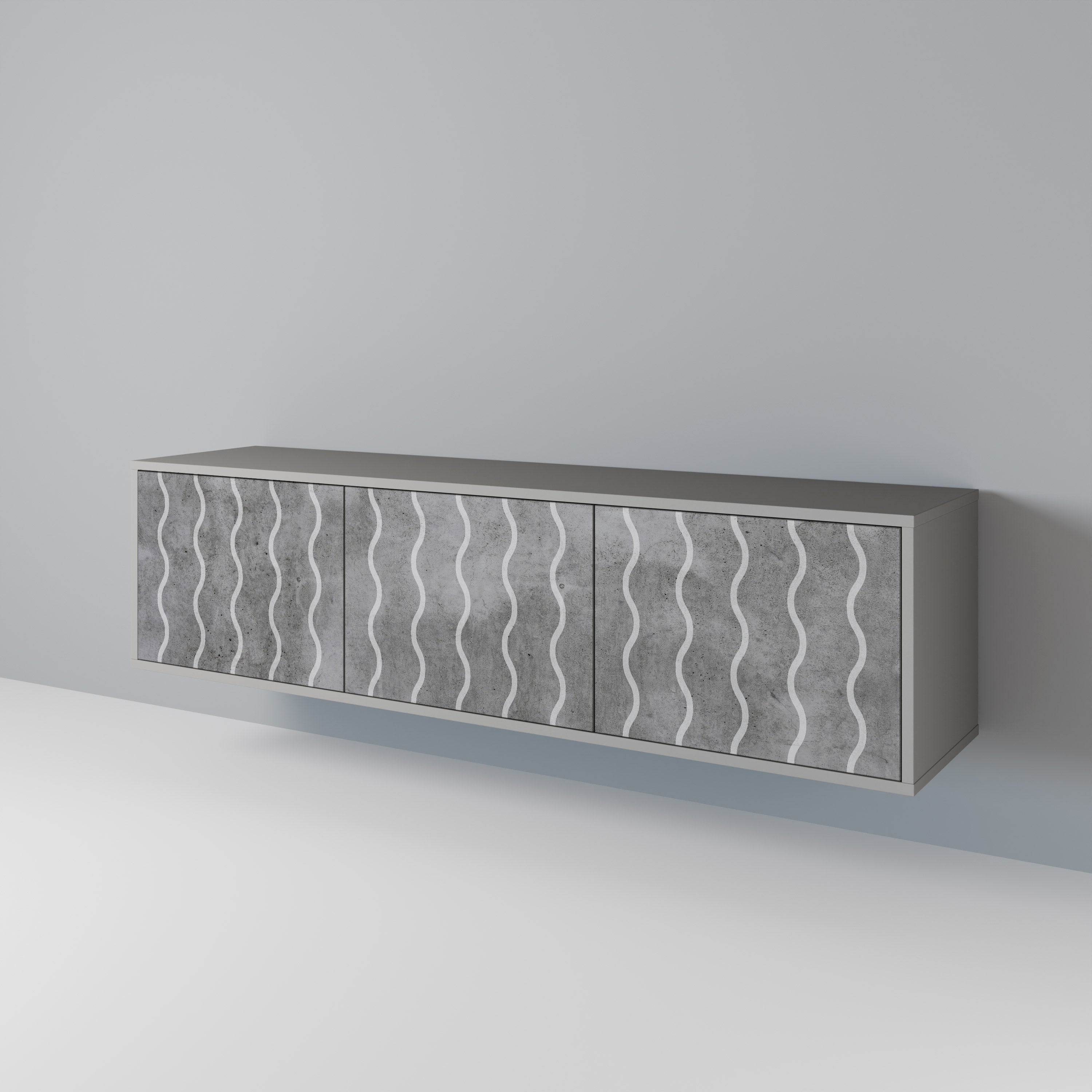 WAVES OF CONCRETE 3-Door TV Stand in Grey Finish