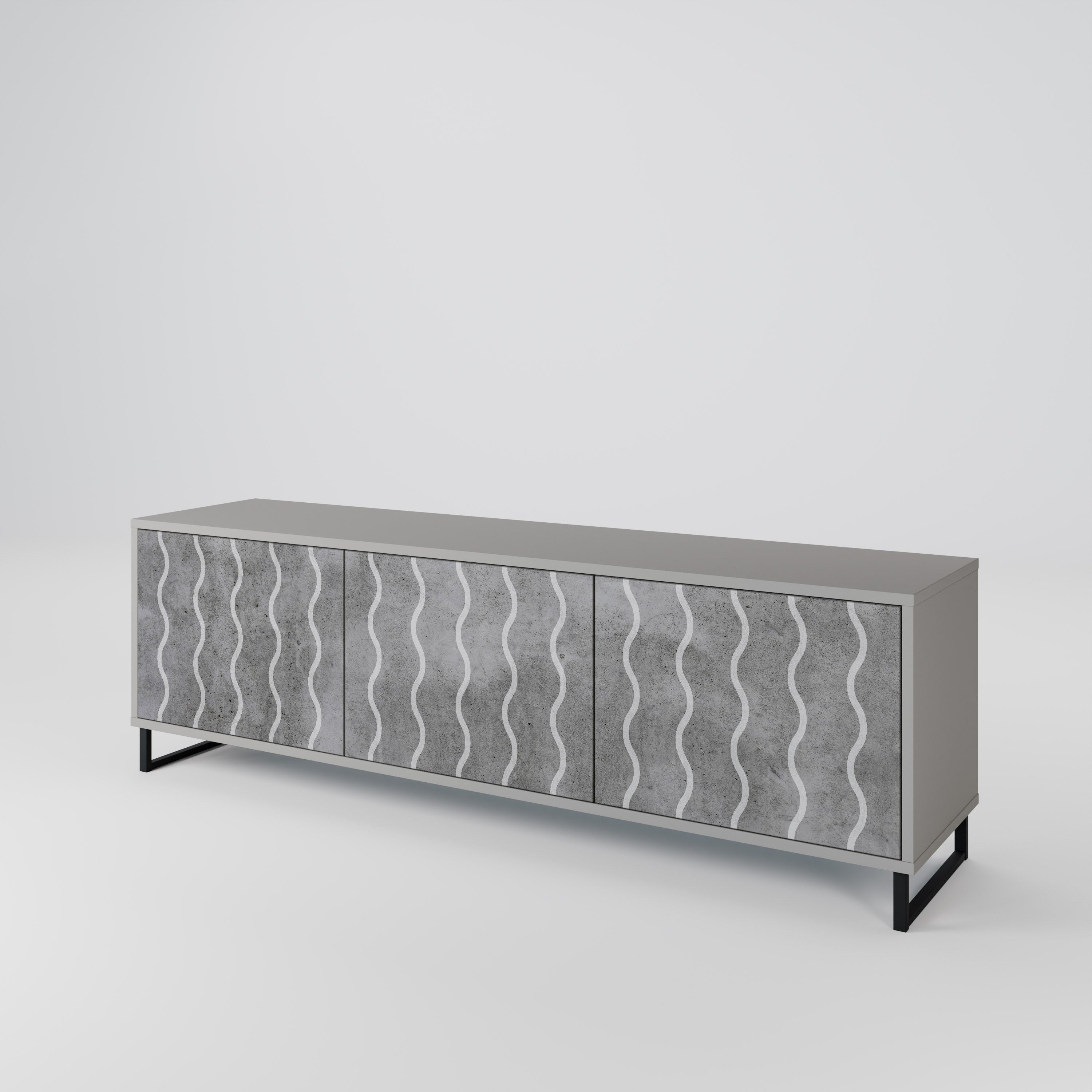 WAVES OF CONCRETE 3-Door TV Stand in Grey Finish