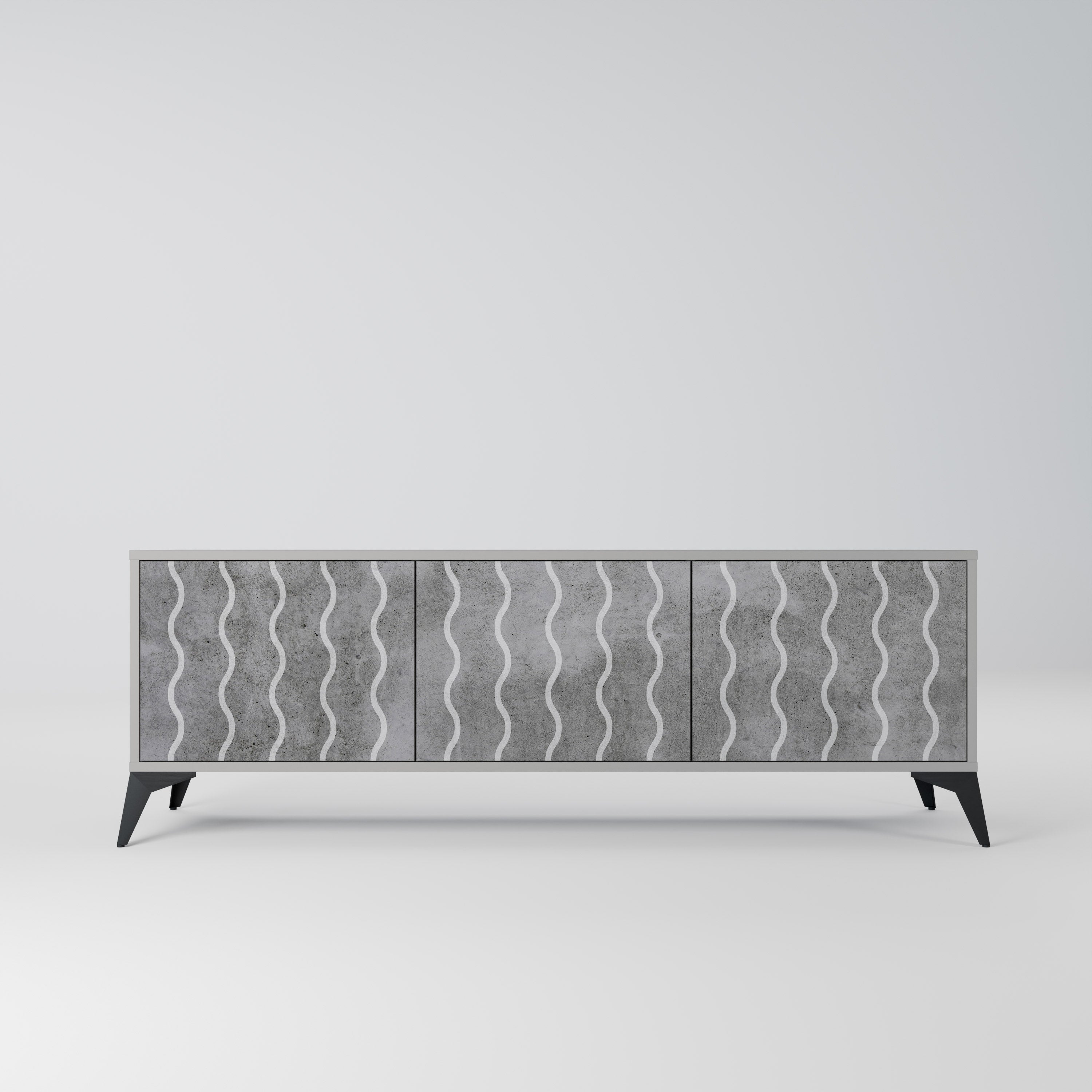 WAVES OF CONCRETE 3-Door TV Stand in Grey Finish