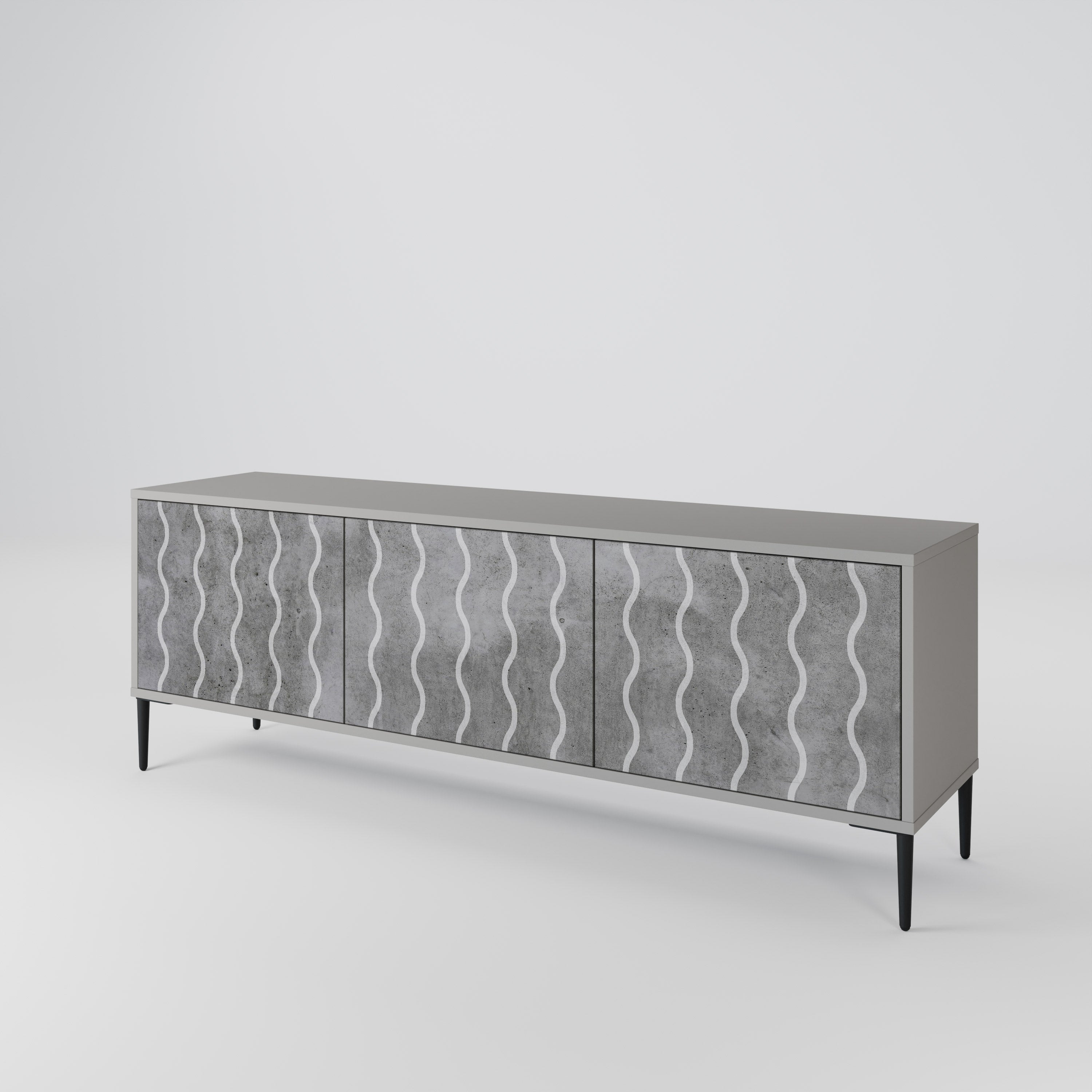 WAVES OF CONCRETE 3-Door TV Stand in Grey Finish