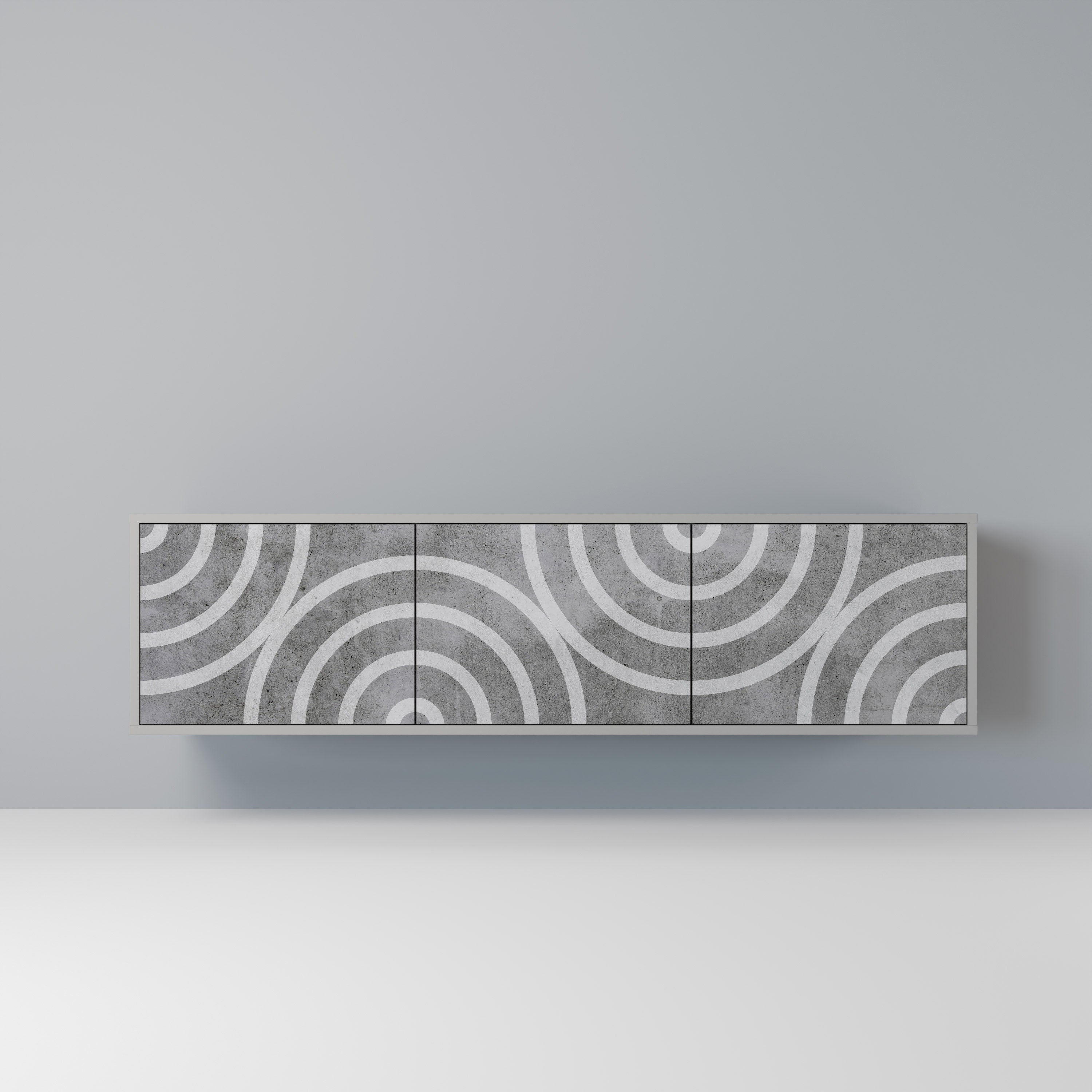 CIRCLE CONCRETE 3-Door TV Stand in Grey Finish