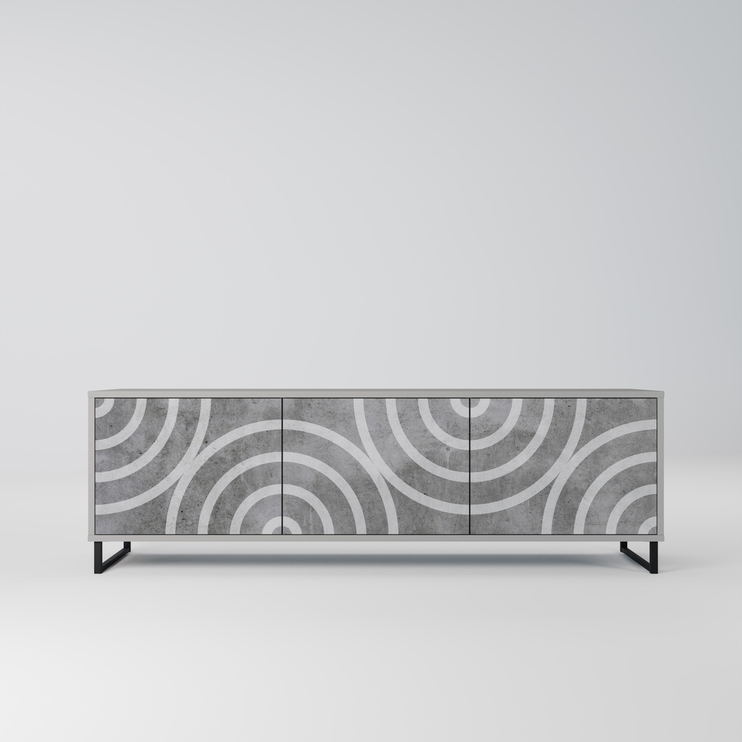 CIRCLE CONCRETE 3-Door TV Stand in Grey Finish