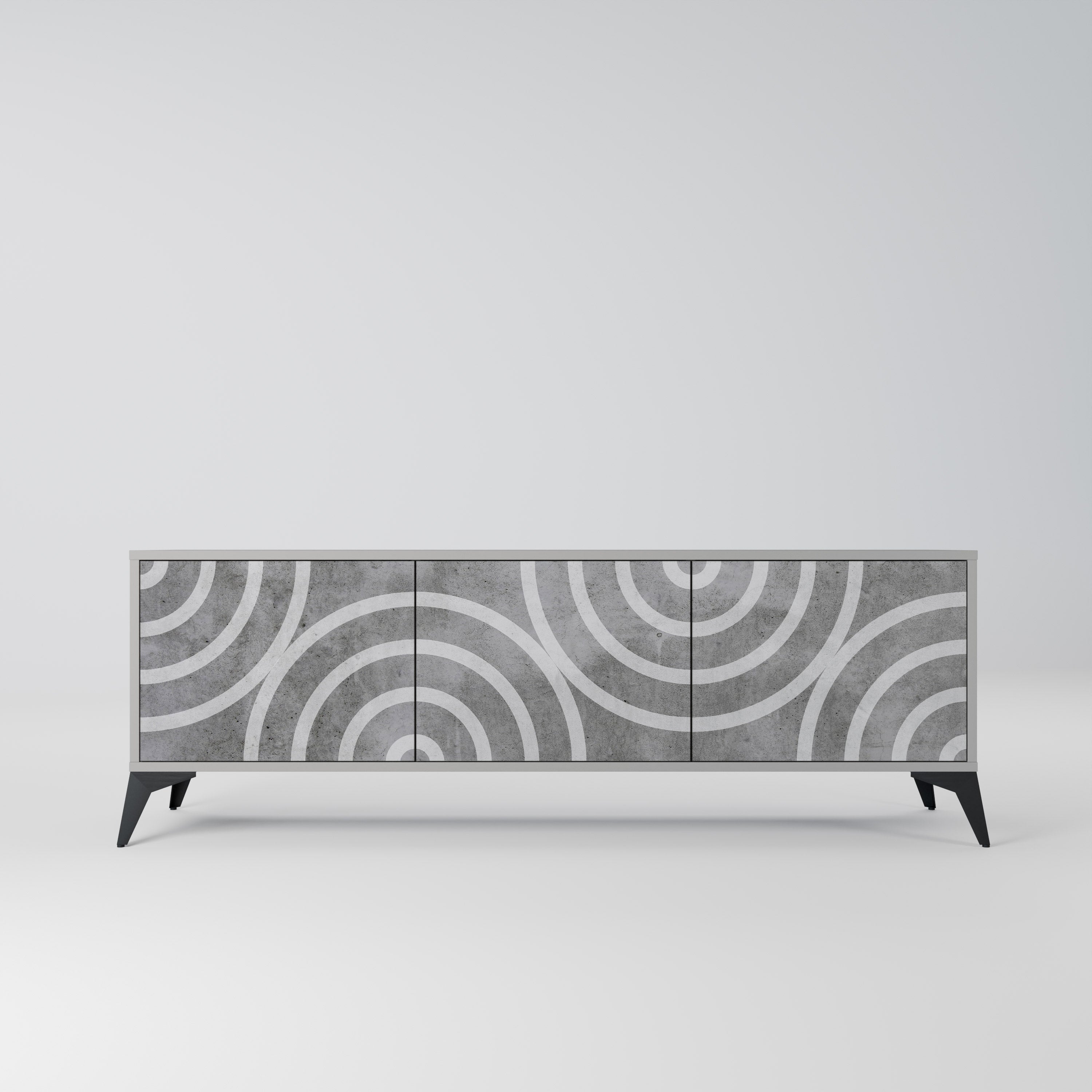 CIRCLE CONCRETE 3-Door TV Stand in Grey Finish