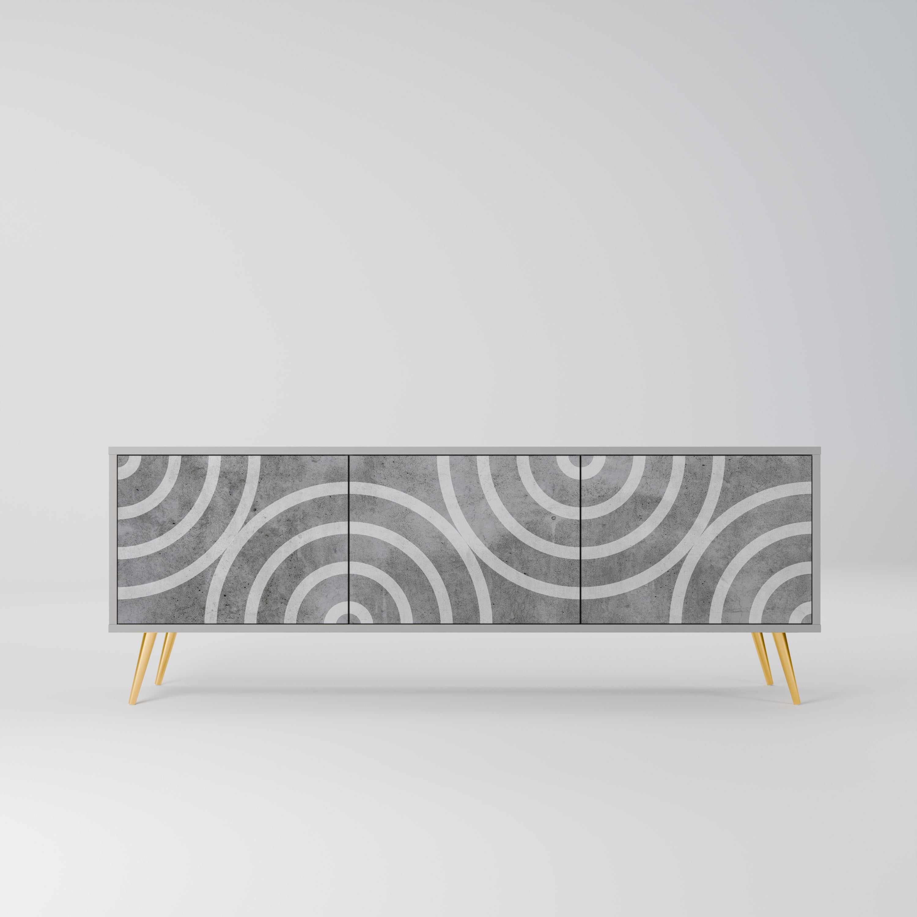 CIRCLE CONCRETE 3-Door TV Stand in Grey Finish