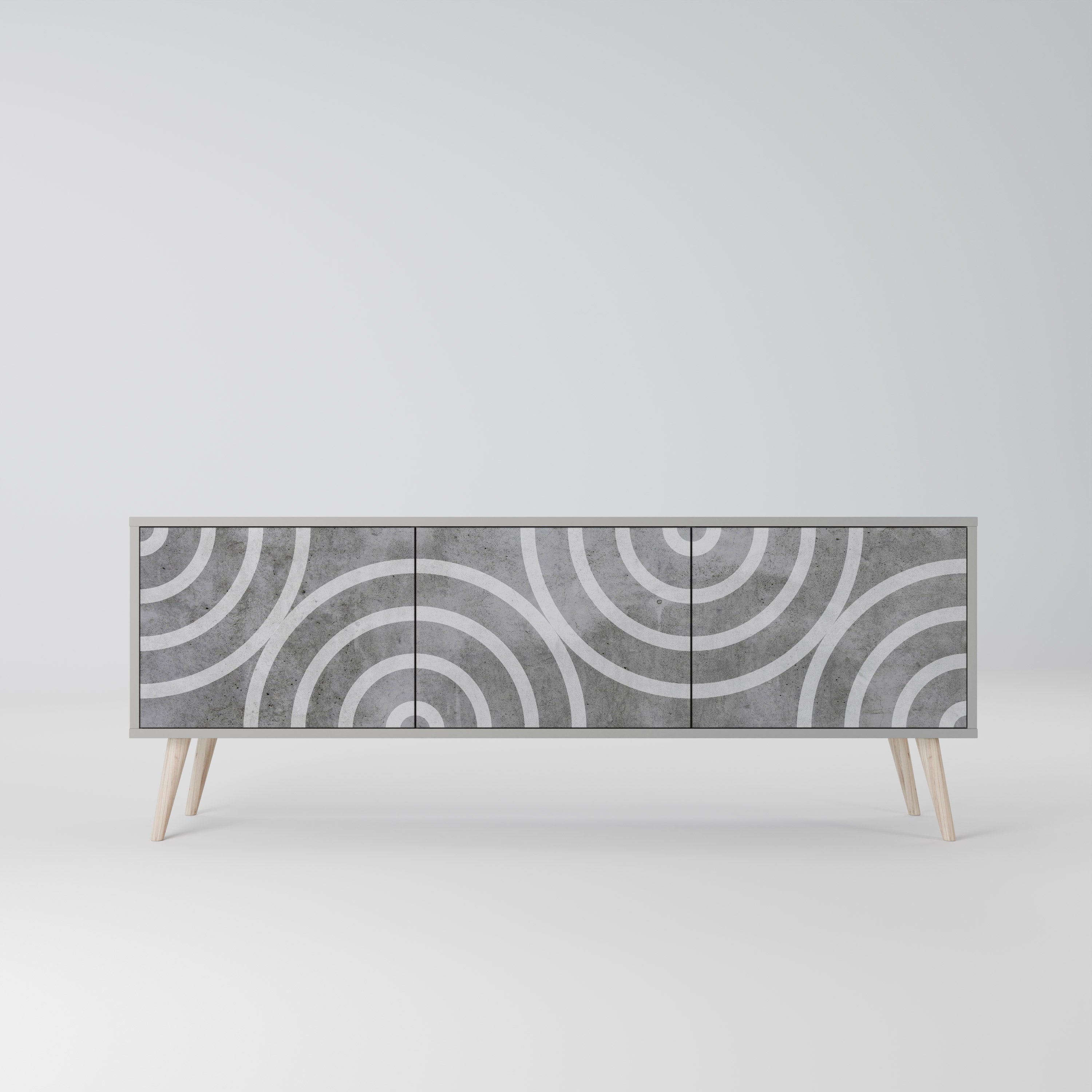 CIRCLE CONCRETE 3-Door TV Stand in Grey Finish
