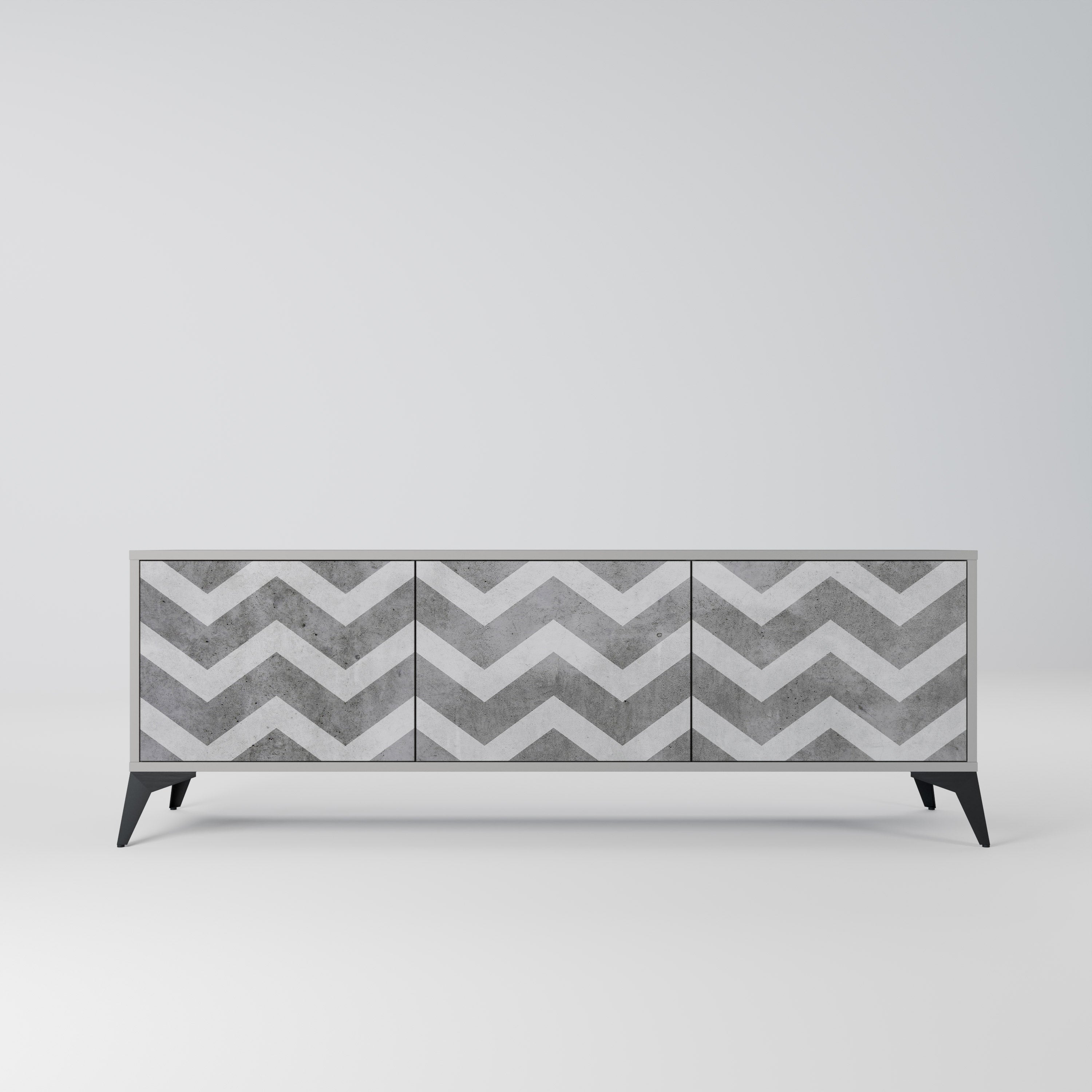 TOUGH ZIG ZAG 3-Door TV Stand in Grey Finish