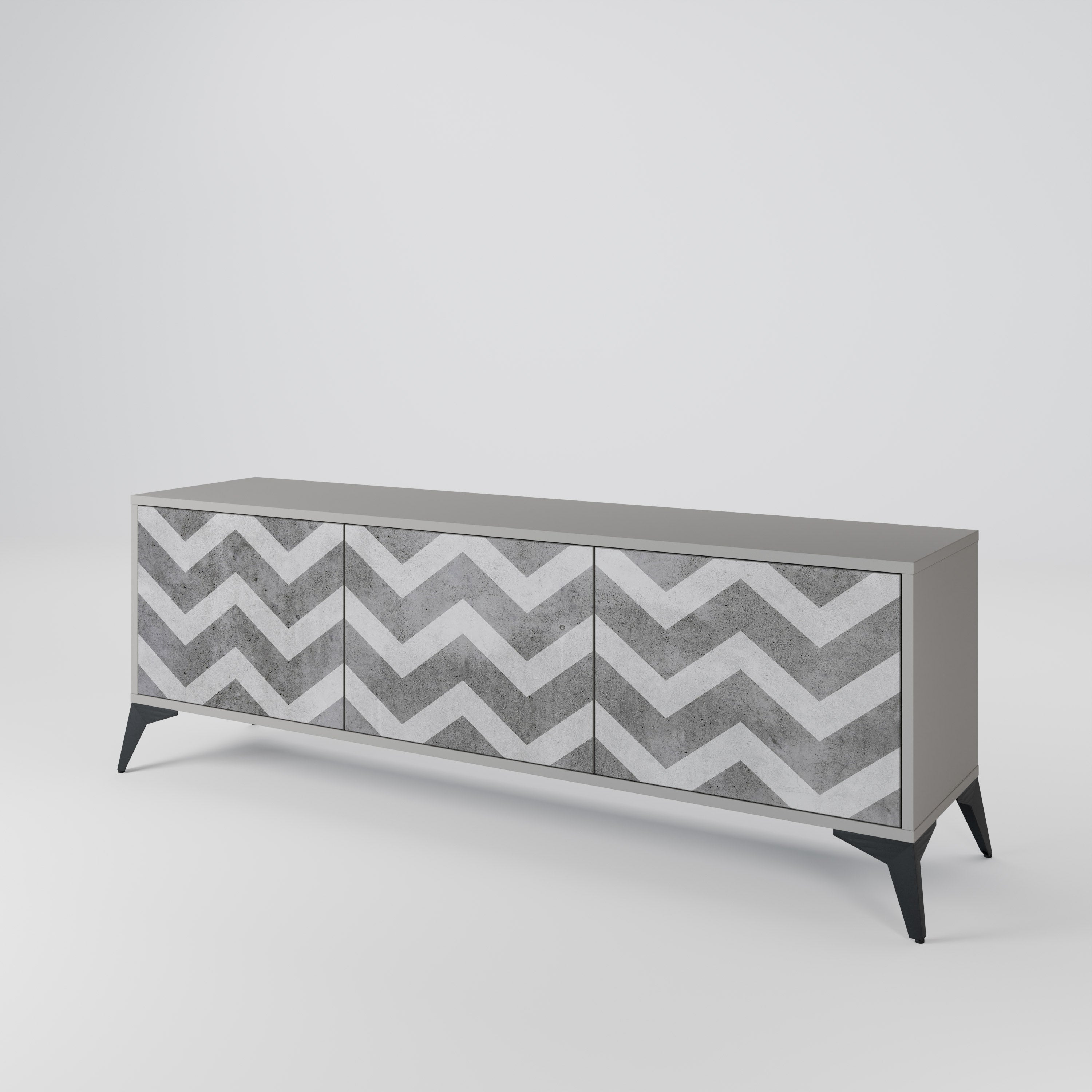 TOUGH ZIG ZAG 3-Door TV Stand in Grey Finish