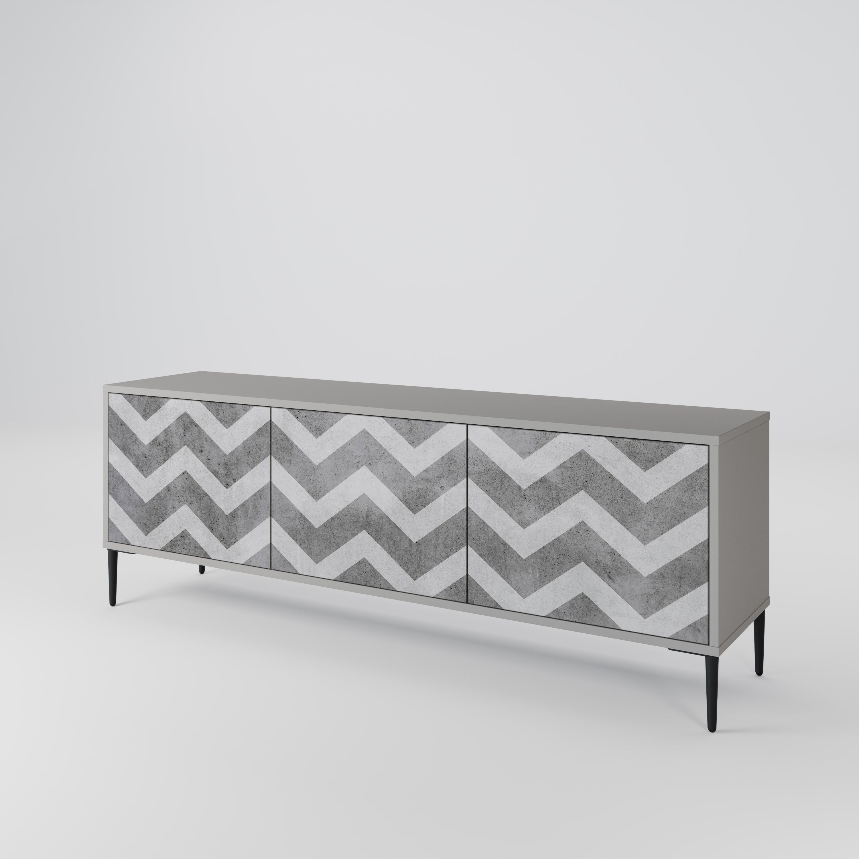 TOUGH ZIG ZAG 3-Door TV Stand in Grey Finish