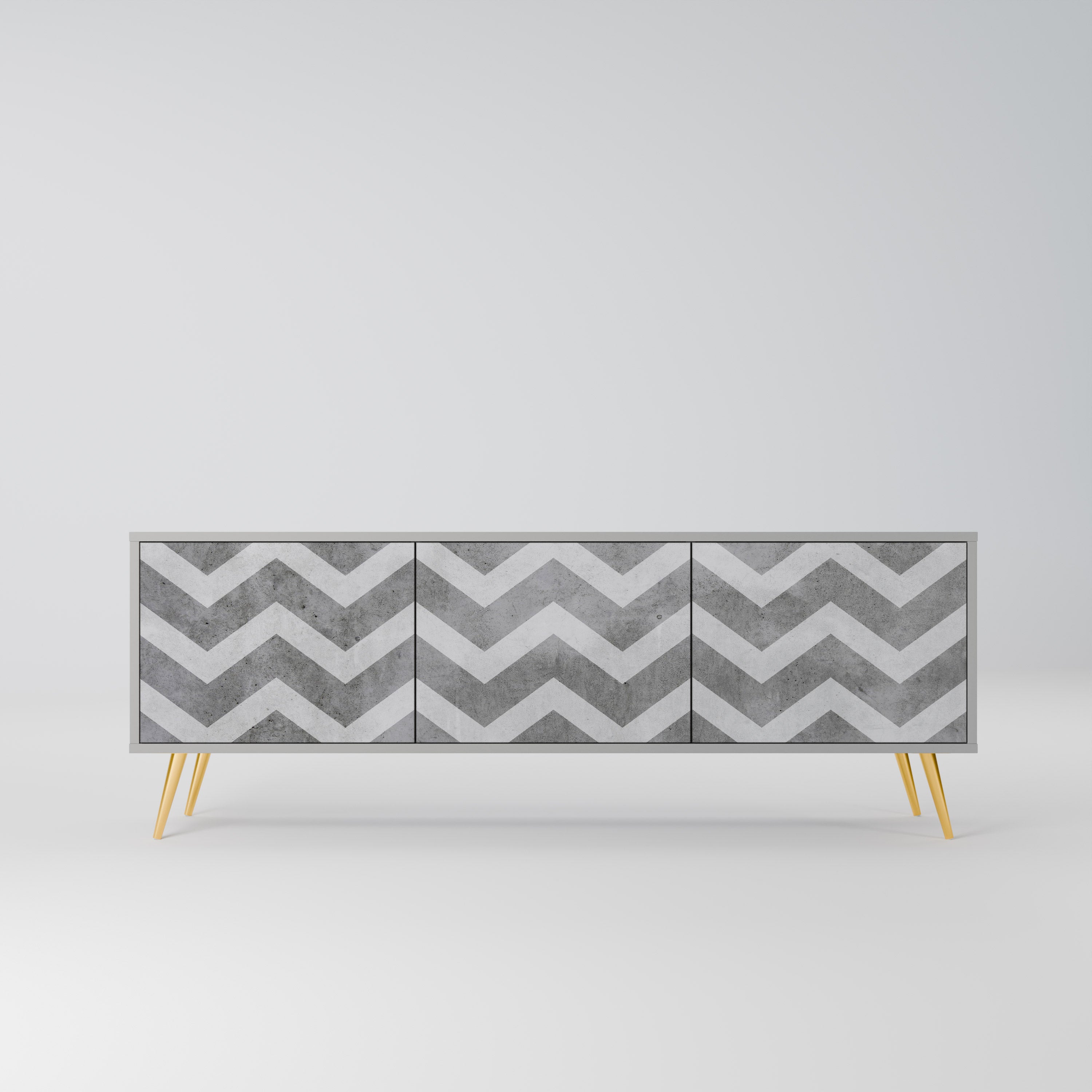 TOUGH ZIG ZAG 3-Door TV Stand in Grey Finish