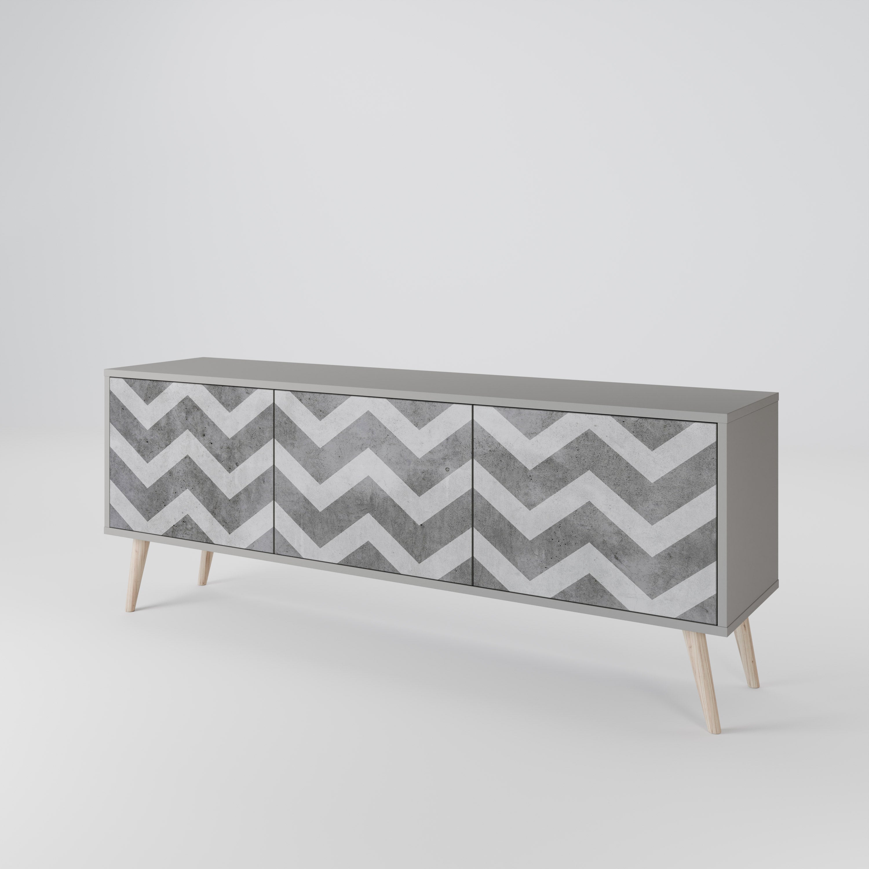 TOUGH ZIG ZAG 3-Door TV Stand in Grey Finish
