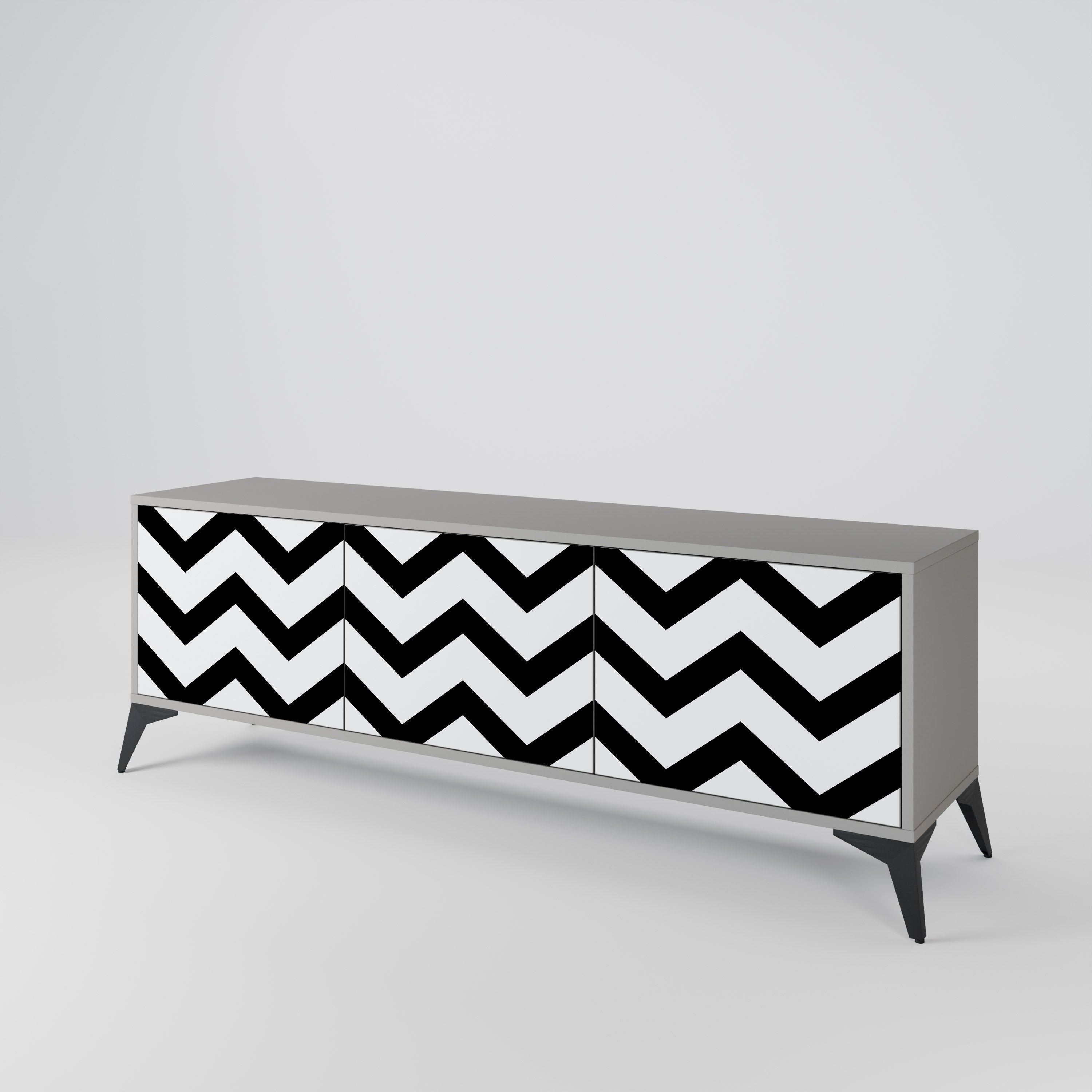 CLASSIC ZIG ZAG 3-Door TV Stand in Grey Finish