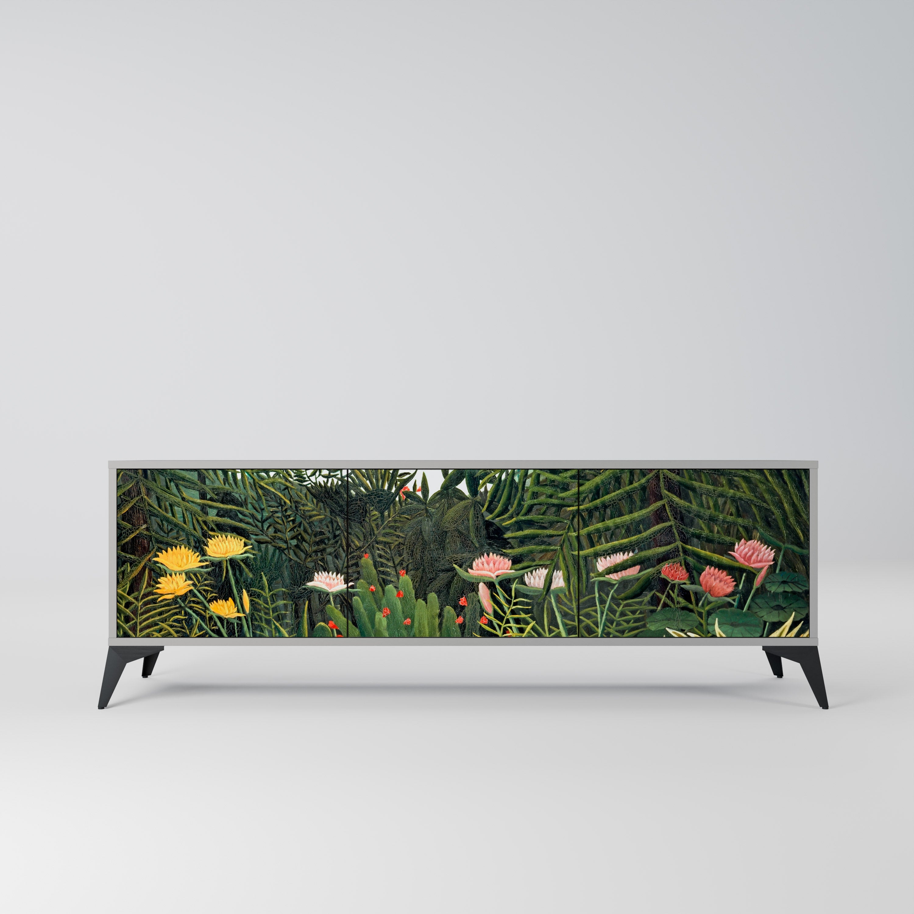 VIRGIN FOREST WITH SUNSET 3-Door TV Stand in Grey Finish