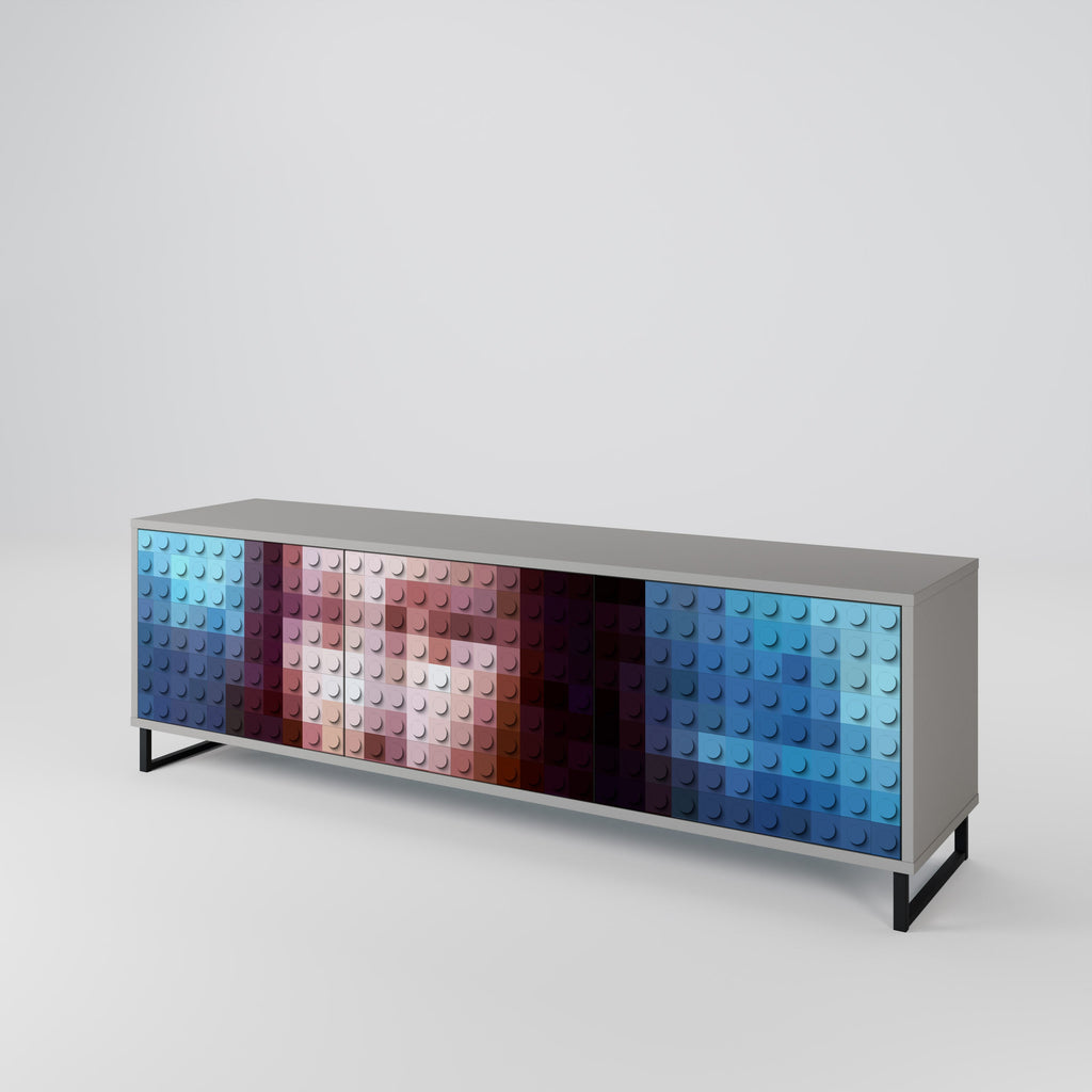 CONSTRUCTIVE ART 3-Door TV Stand in Grey Finish