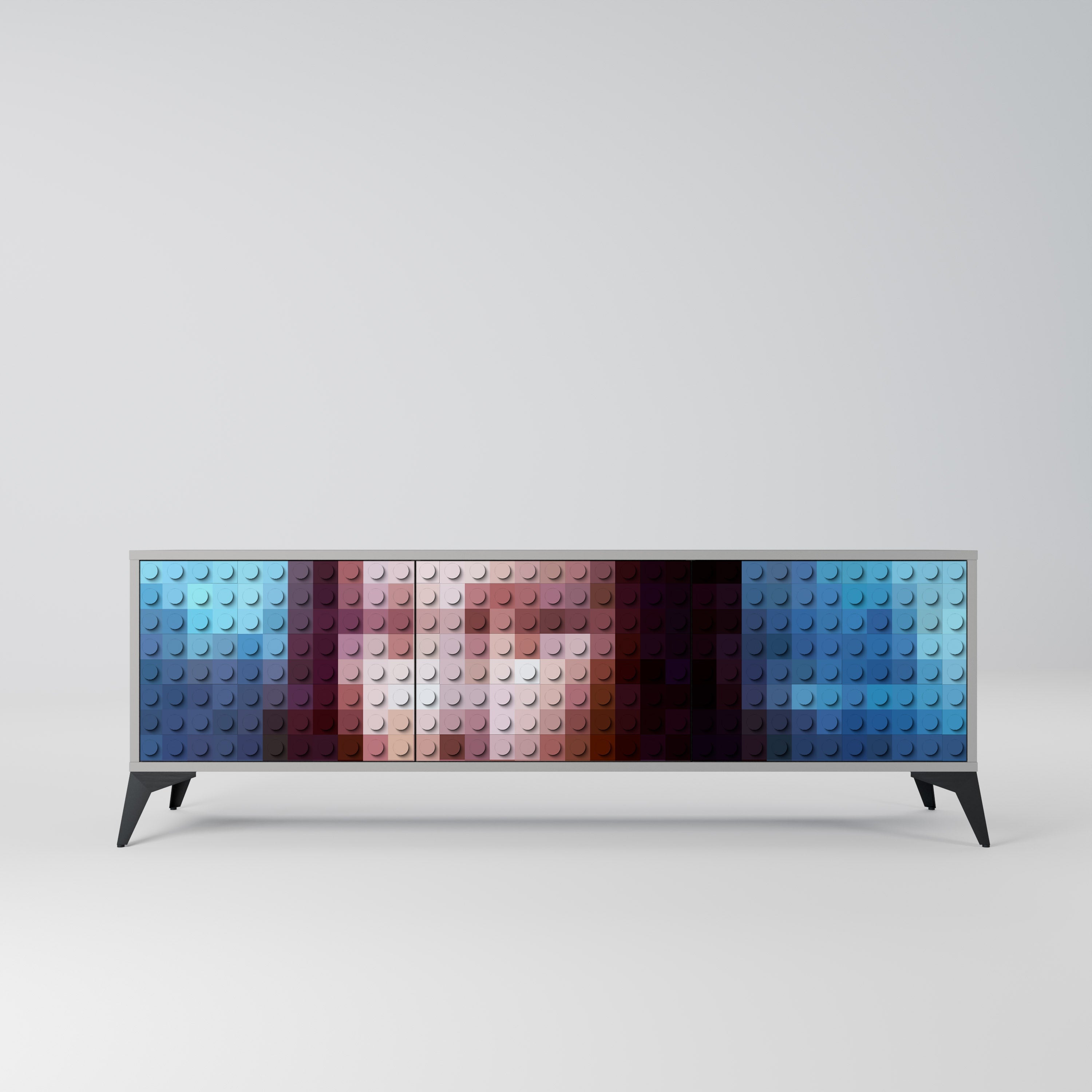 CONSTRUCTIVE ART 3-Door TV Stand in Grey Finish