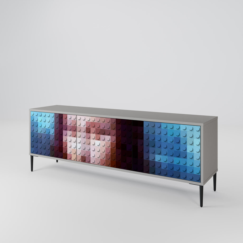 CONSTRUCTIVE ART 3-Door TV Stand in Grey Finish