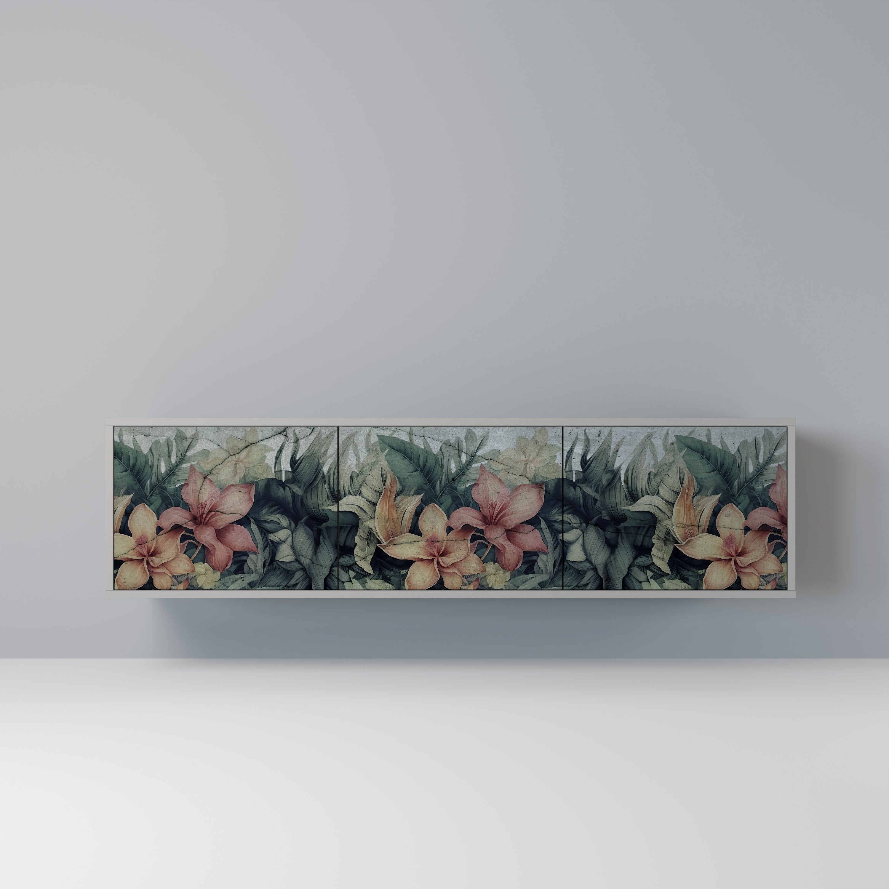 HEAVENLY BLOOM 3-Door TV Stand in Grey Finish