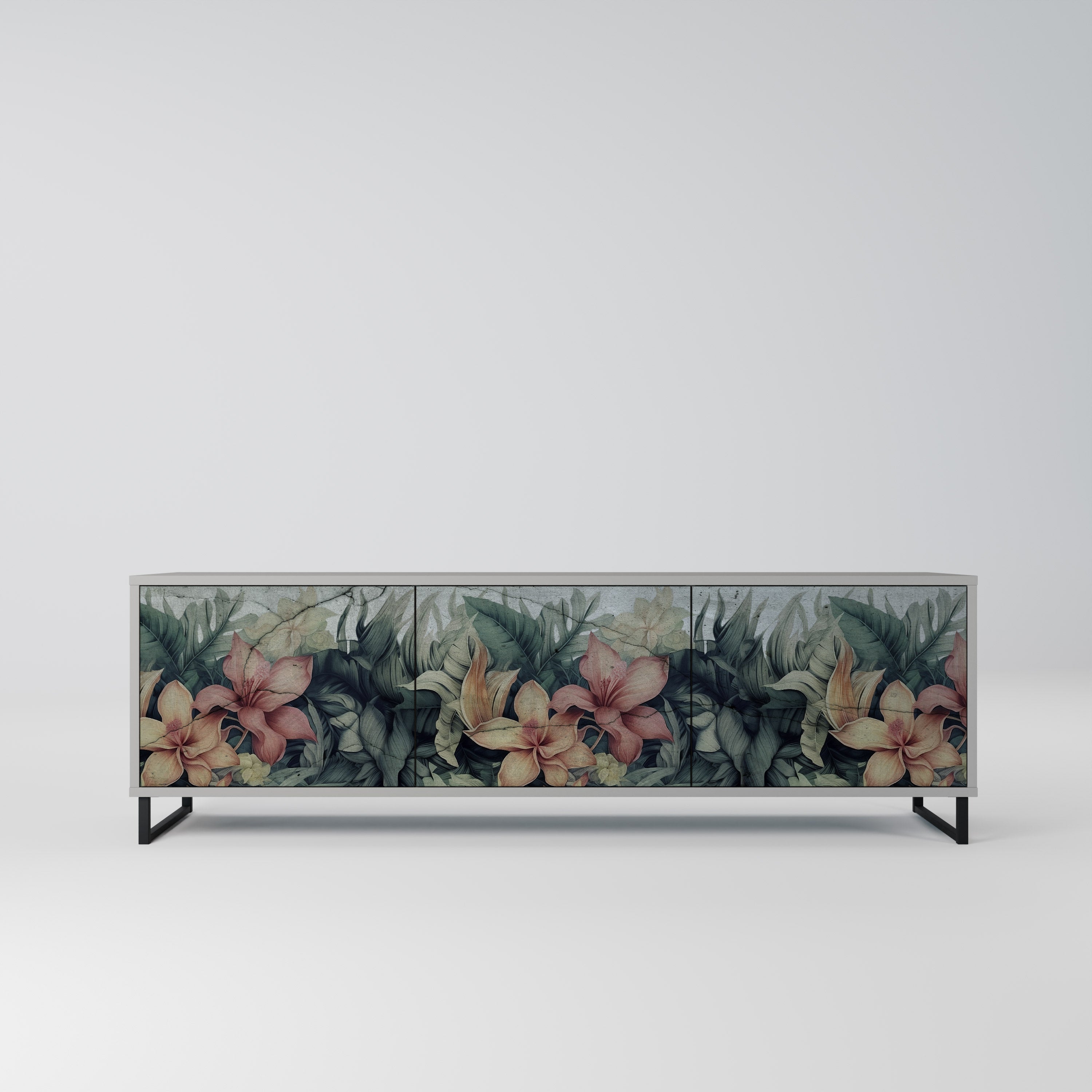 HEAVENLY BLOOM 3-Door TV Stand in Grey Finish