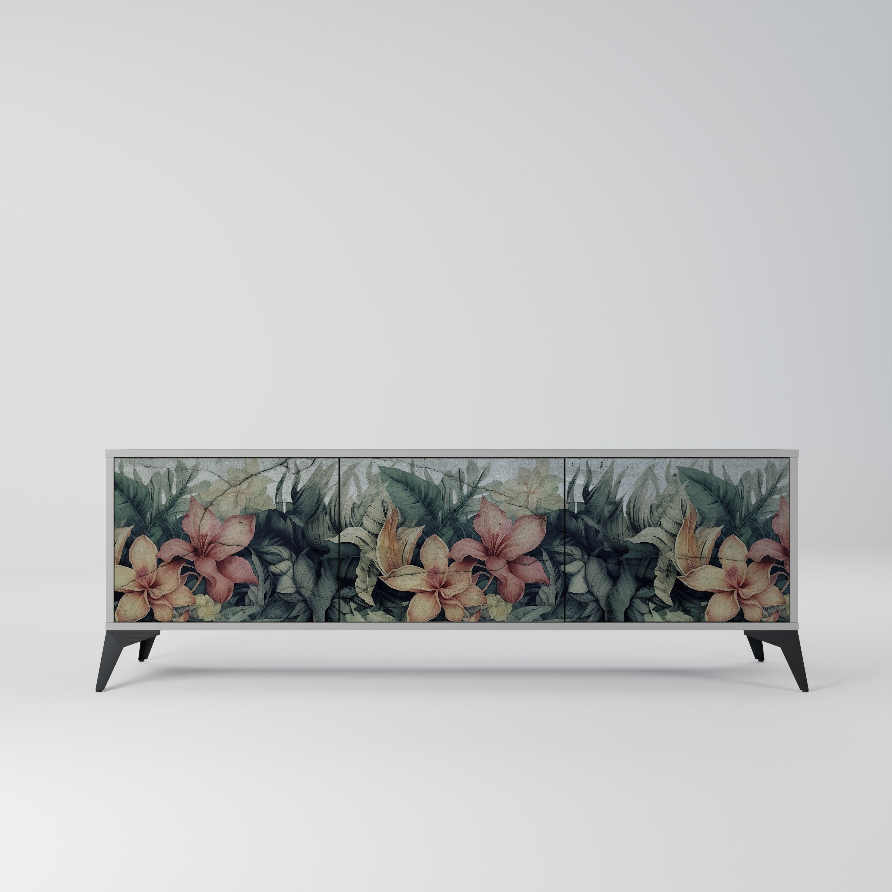 HEAVENLY BLOOM 3-Door TV Stand in Grey Finish