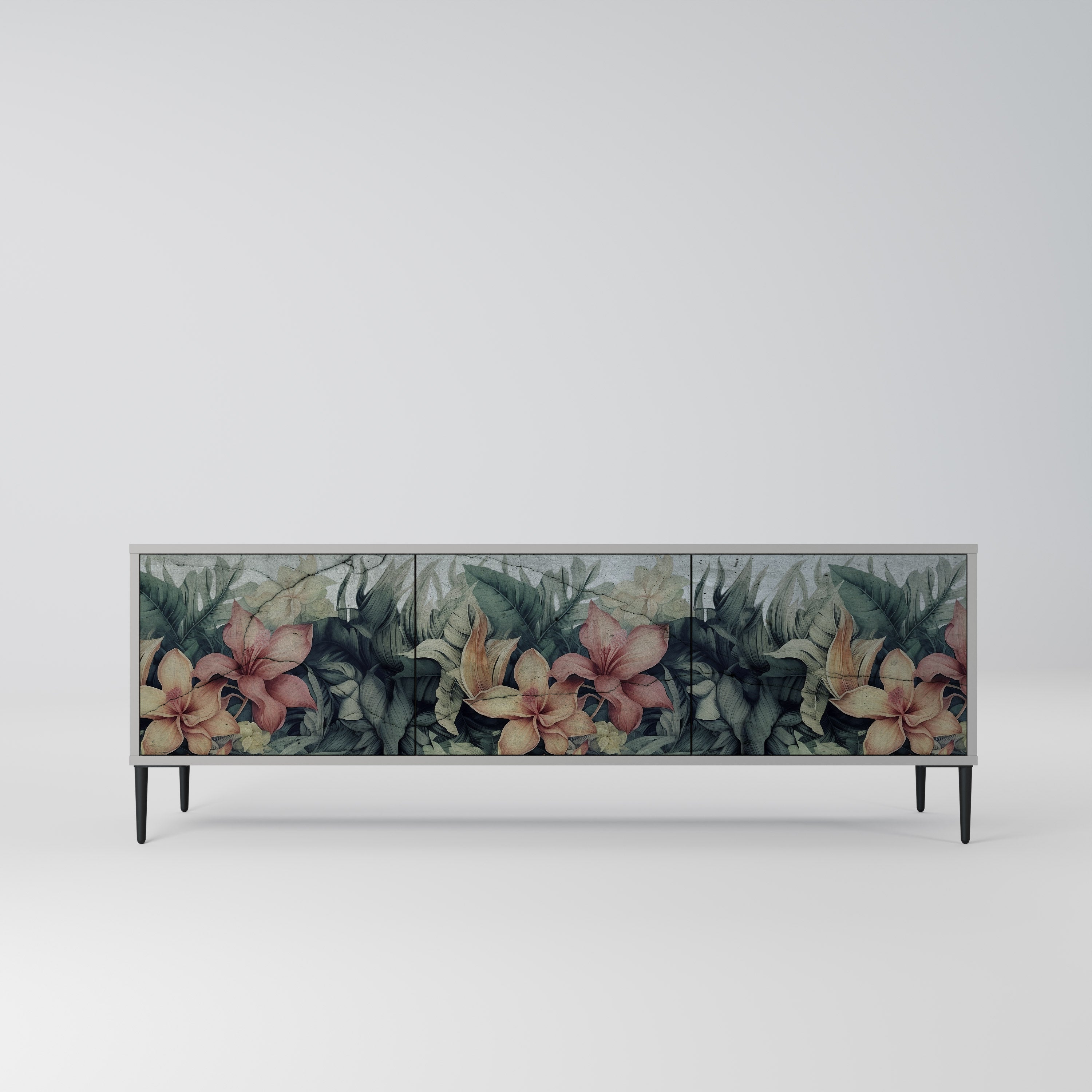 HEAVENLY BLOOM 3-Door TV Stand in Grey Finish