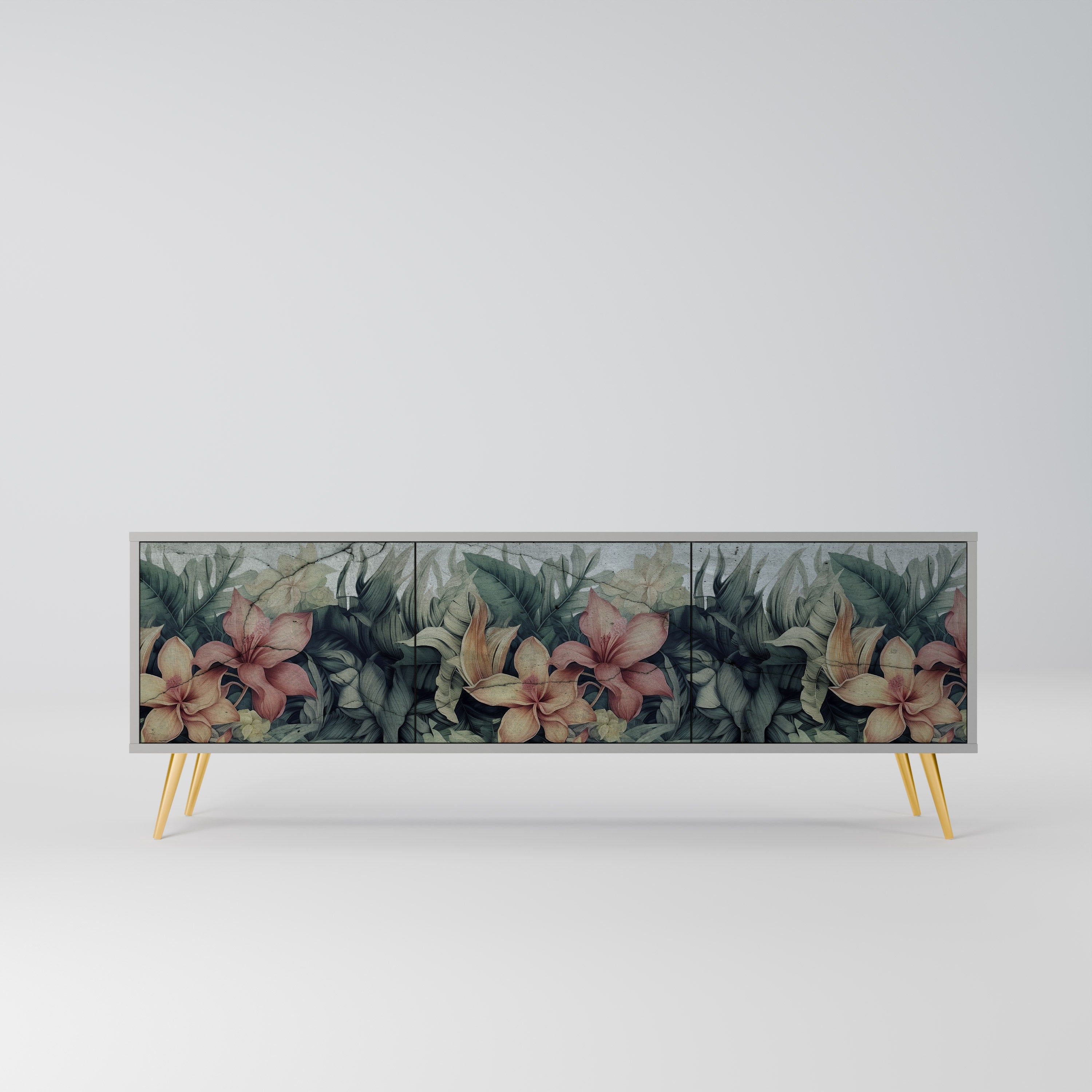 HEAVENLY BLOOM 3-Door TV Stand in Grey Finish