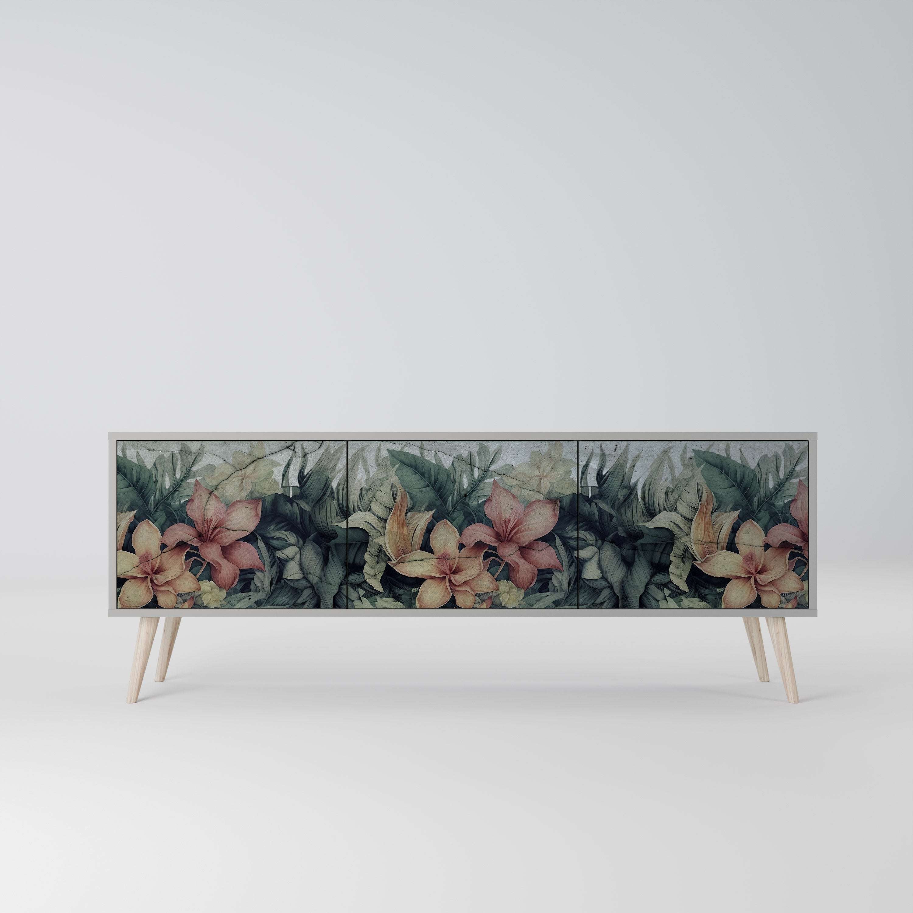 HEAVENLY BLOOM 3-Door TV Stand in Grey Finish