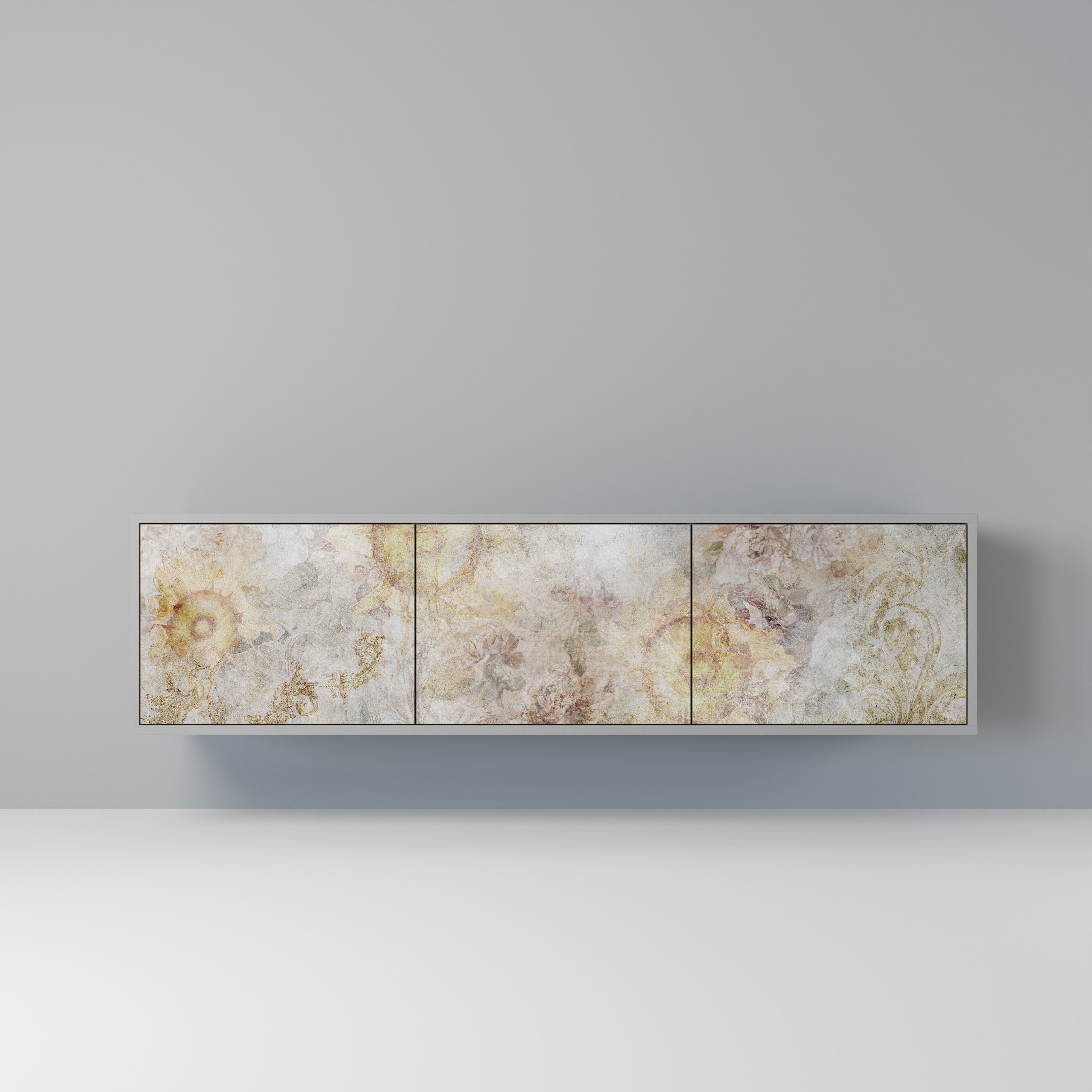 SUNFLOWER BLUR 3-Door TV Stand in Grey Finish