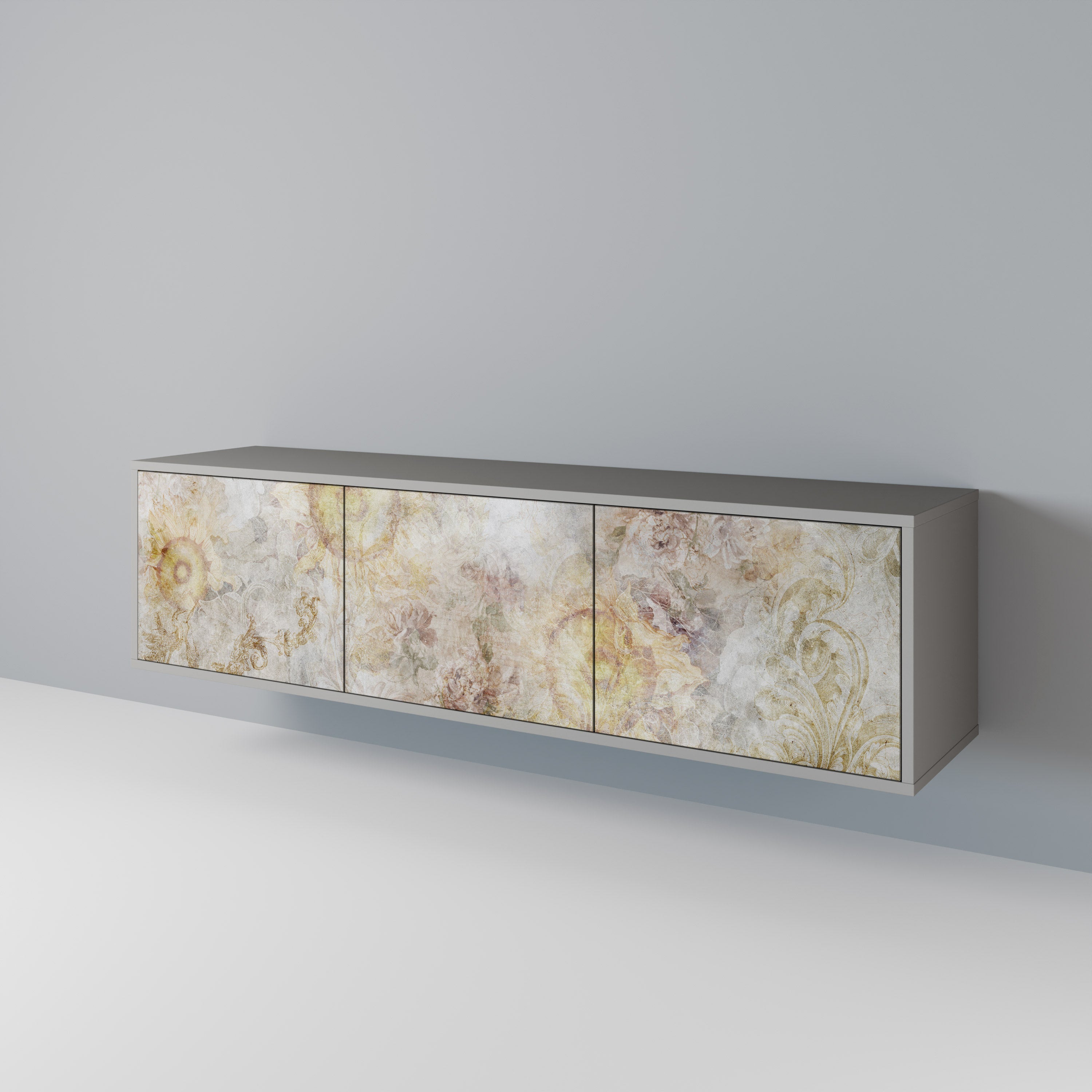 SUNFLOWER BLUR 3-Door TV Stand in Grey Finish