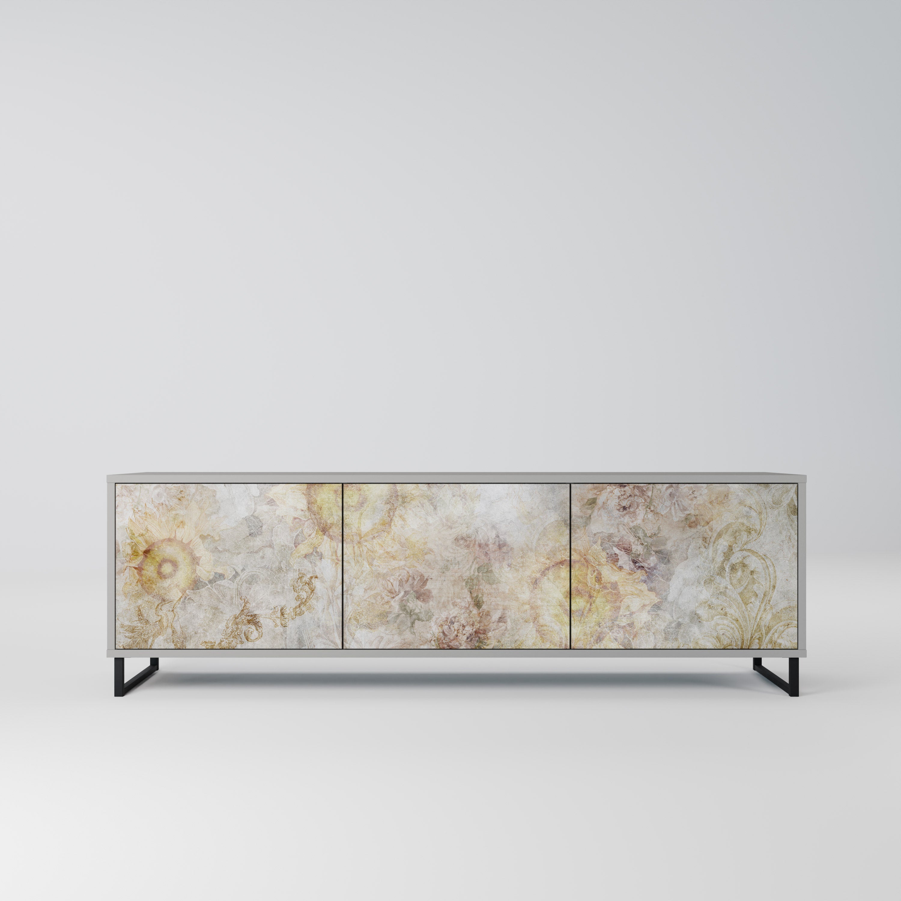 SUNFLOWER BLUR 3-Door TV Stand in Grey Finish