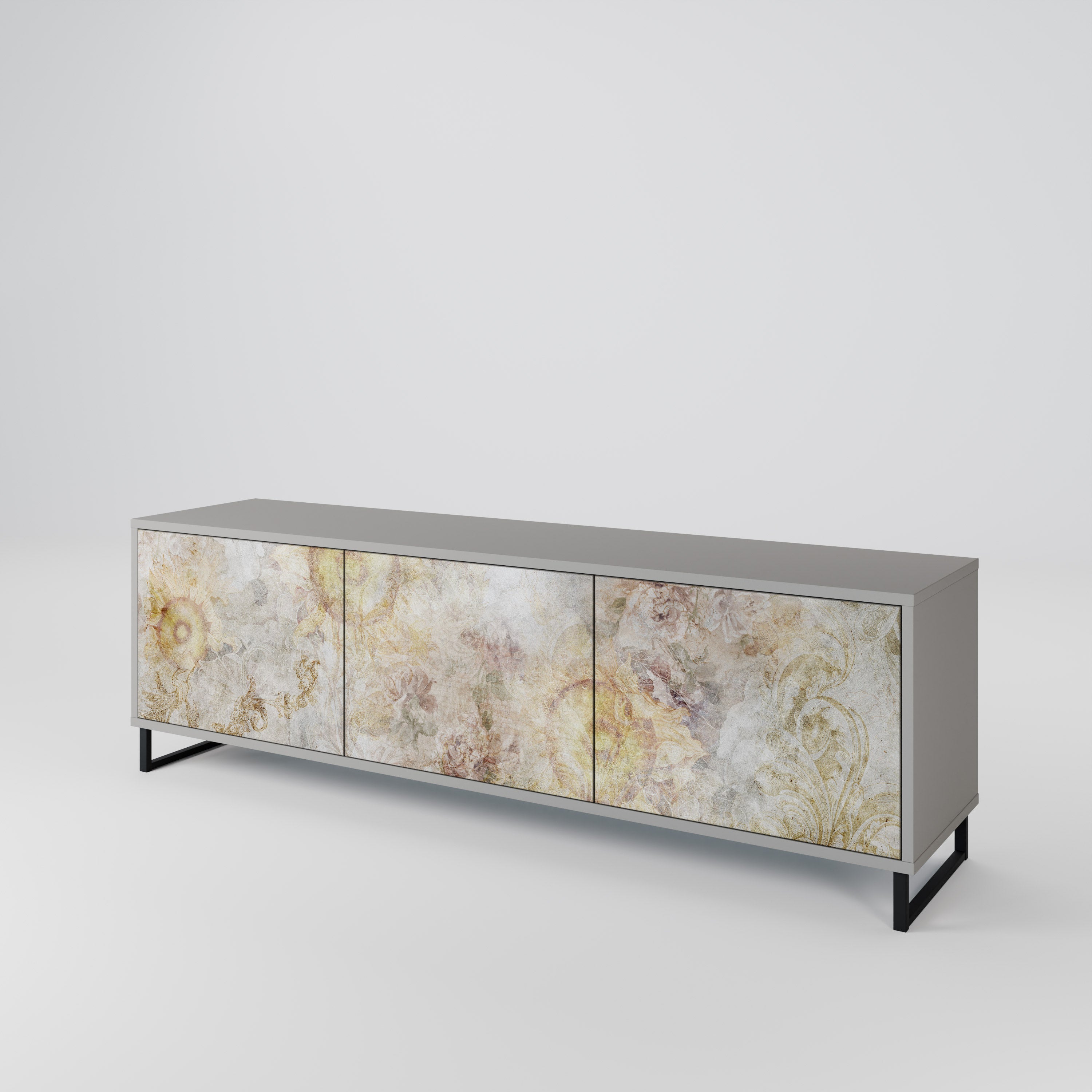 SUNFLOWER BLUR 3-Door TV Stand in Grey Finish