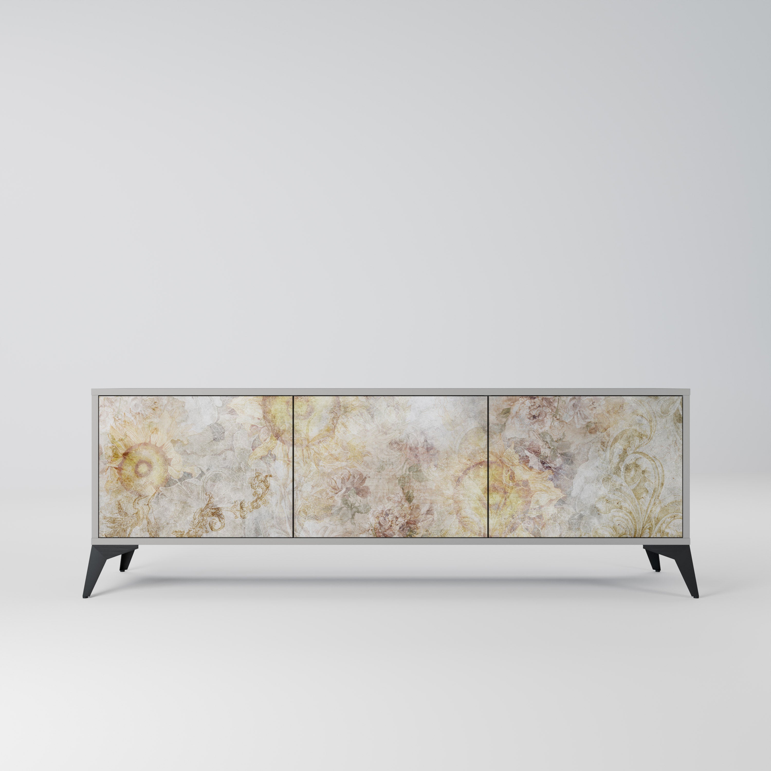 SUNFLOWER BLUR 3-Door TV Stand in Grey Finish