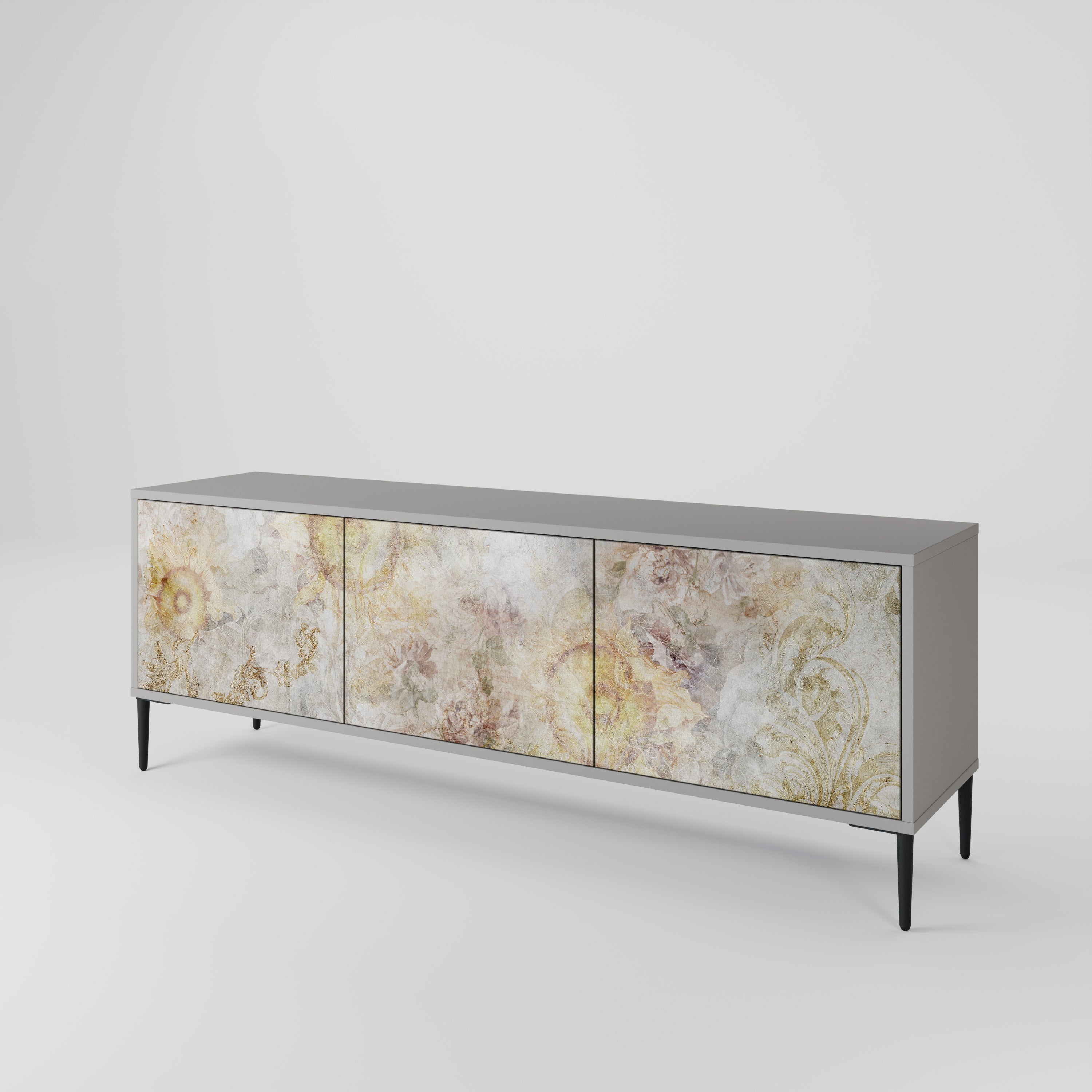 SUNFLOWER BLUR 3-Door TV Stand in Grey Finish