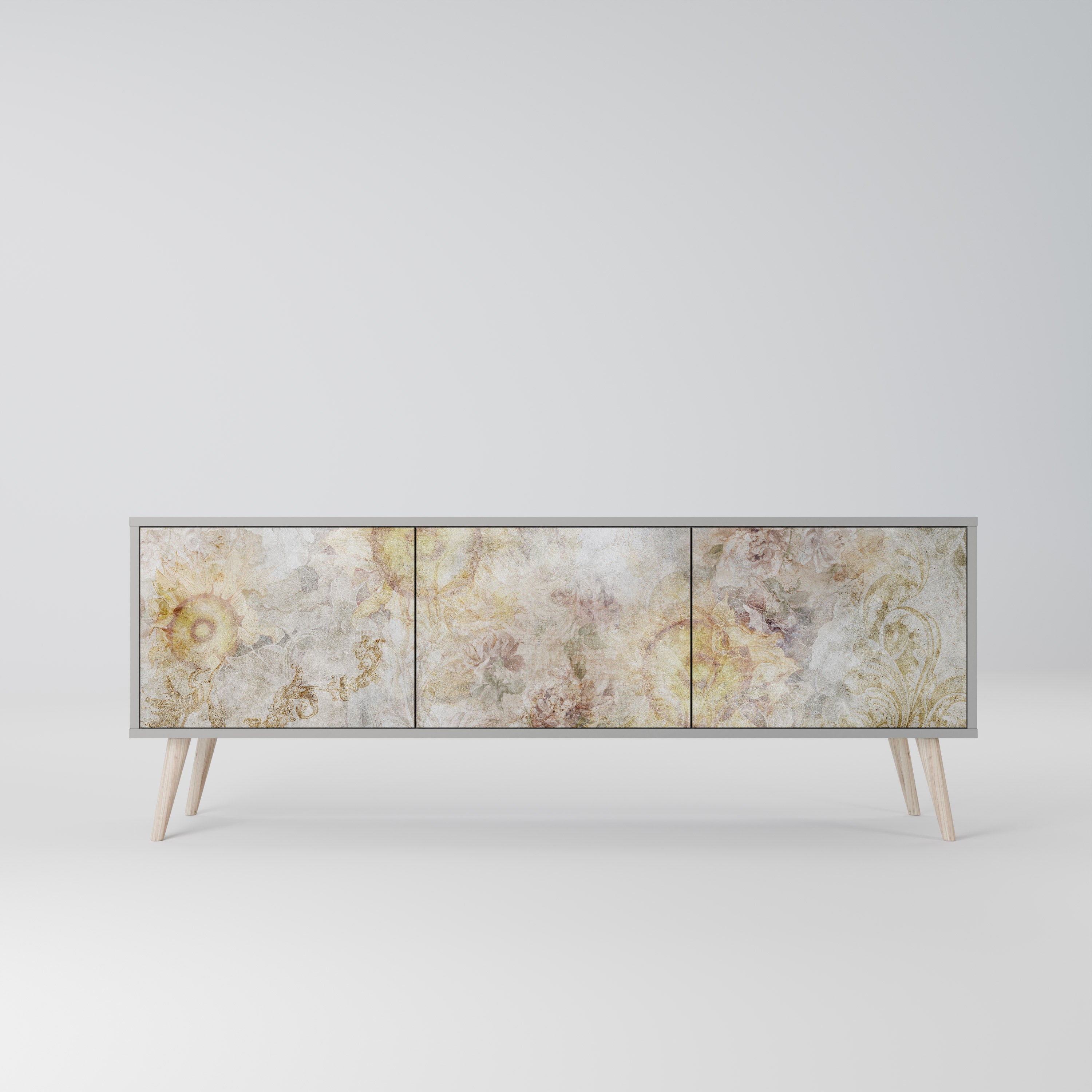 SUNFLOWER BLUR 3-Door TV Stand in Grey Finish