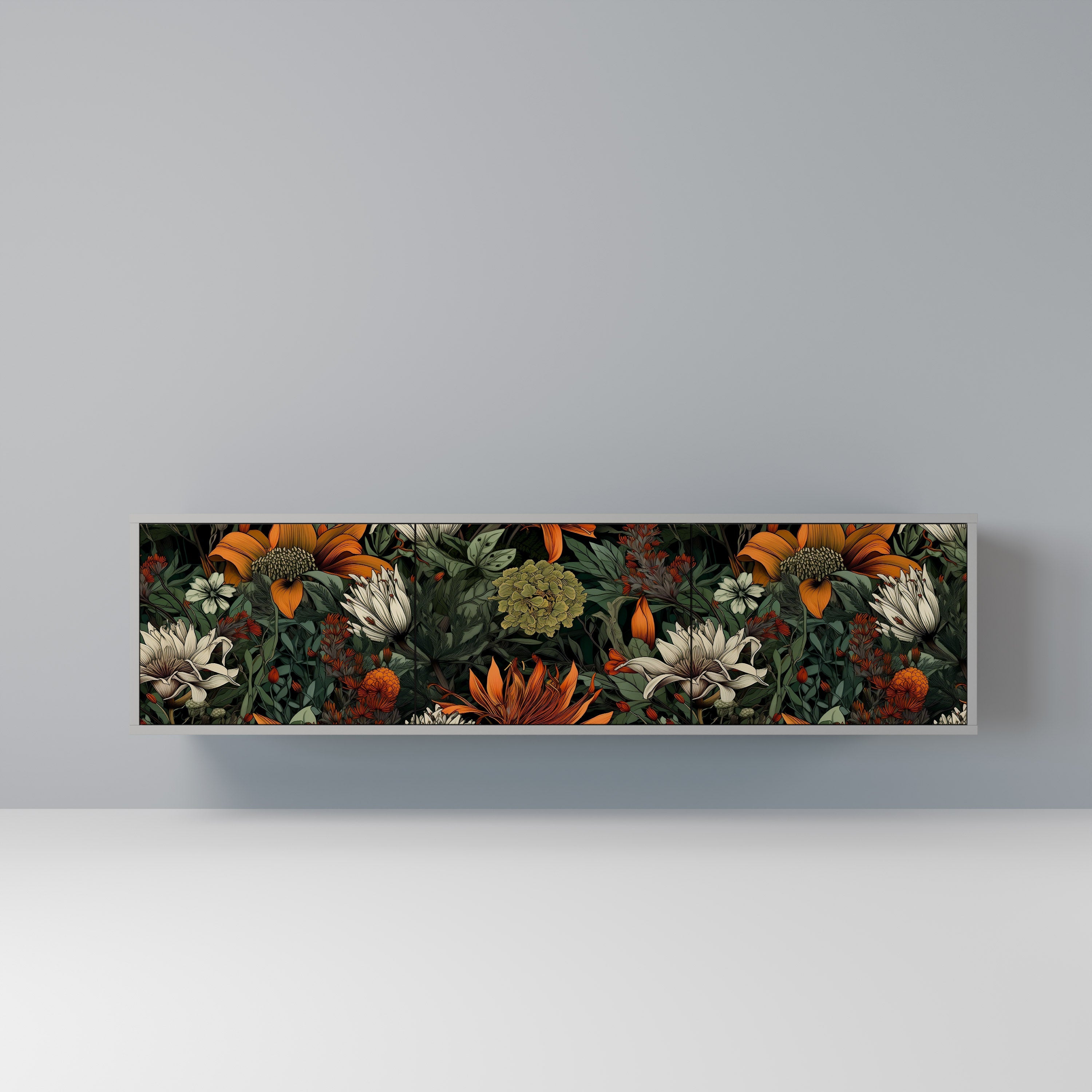 MIDNIGHT SPROUT 3-Door TV Stand in Grey Finish