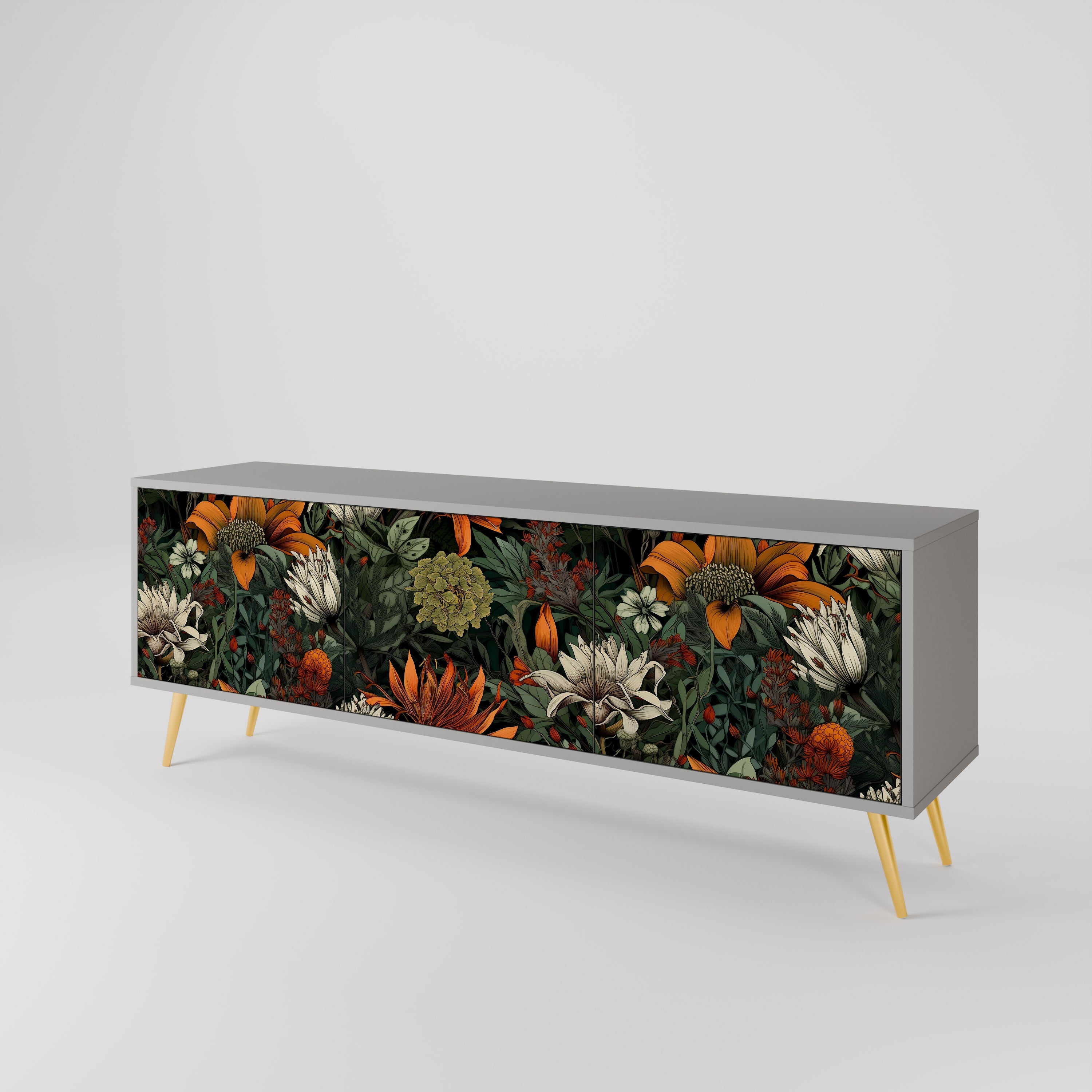 MIDNIGHT SPROUT 3-Door TV Stand in Grey Finish