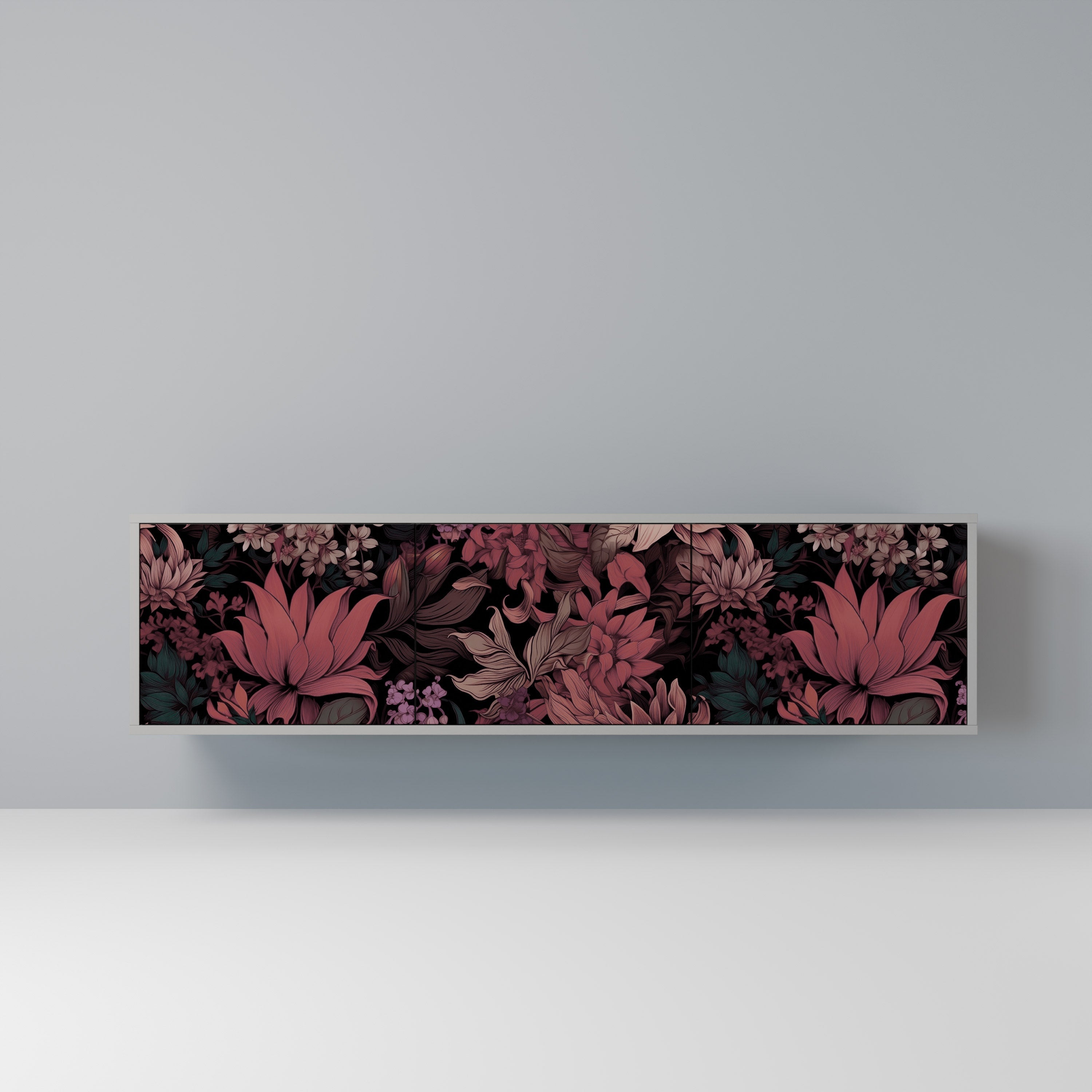 FLORAL WHISPER 3-Door TV Stand in Grey Finish