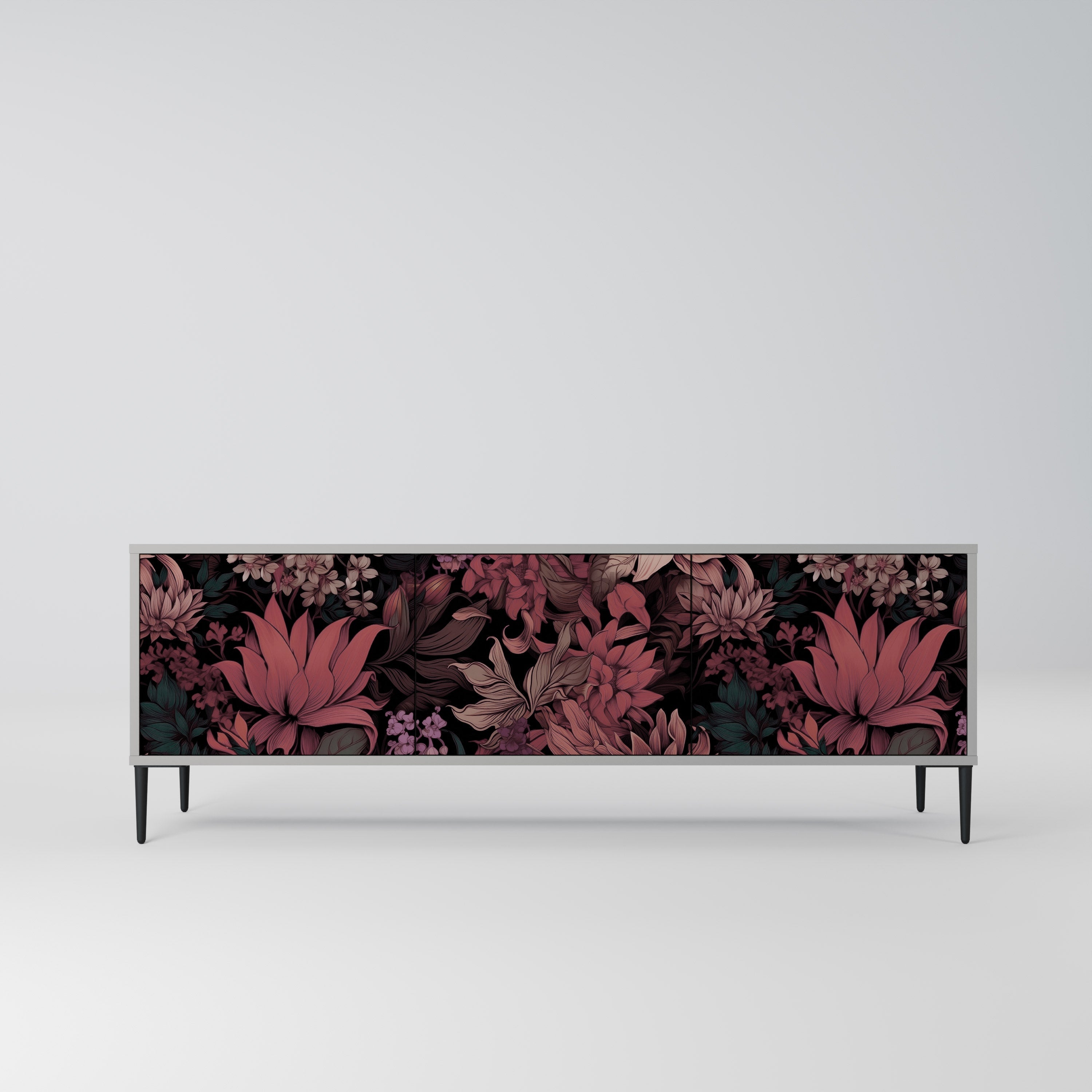 FLORAL WHISPER 3-Door TV Stand in Grey Finish